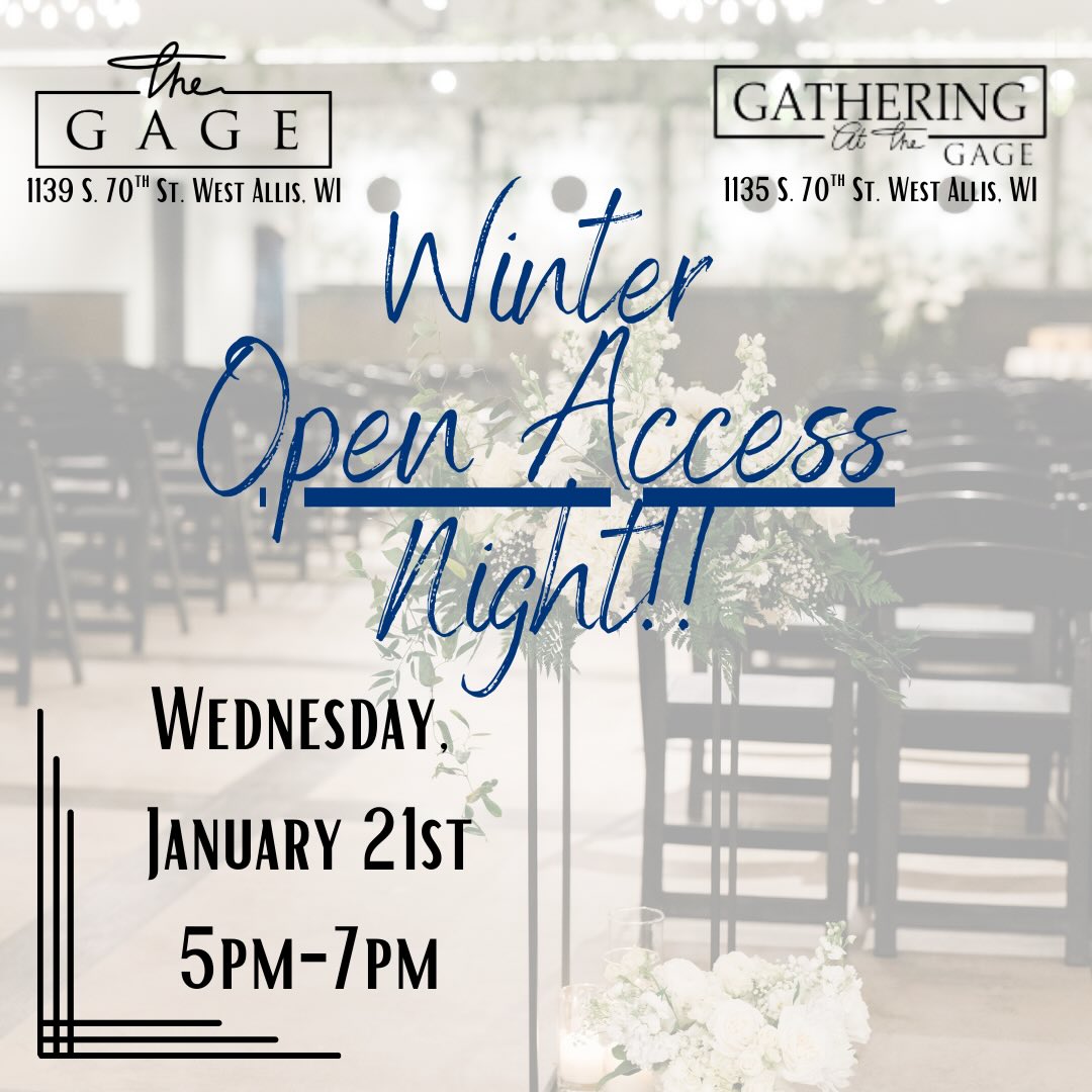 ✨It’s Open Access Month!
Join us on Wednesday, January 21st, from 5 to 7pm.
Some of our favorite vendors will be on-site, offering samples and expertise.
Enjoy a variety of delicious foods from multiple caterers, and our bar will be ready to serve.
Whether you’re touring for the first time or bringing loved ones to see the venue for your big day, our staff will be available to answer all your questions.
Cheers to a new year!🥂