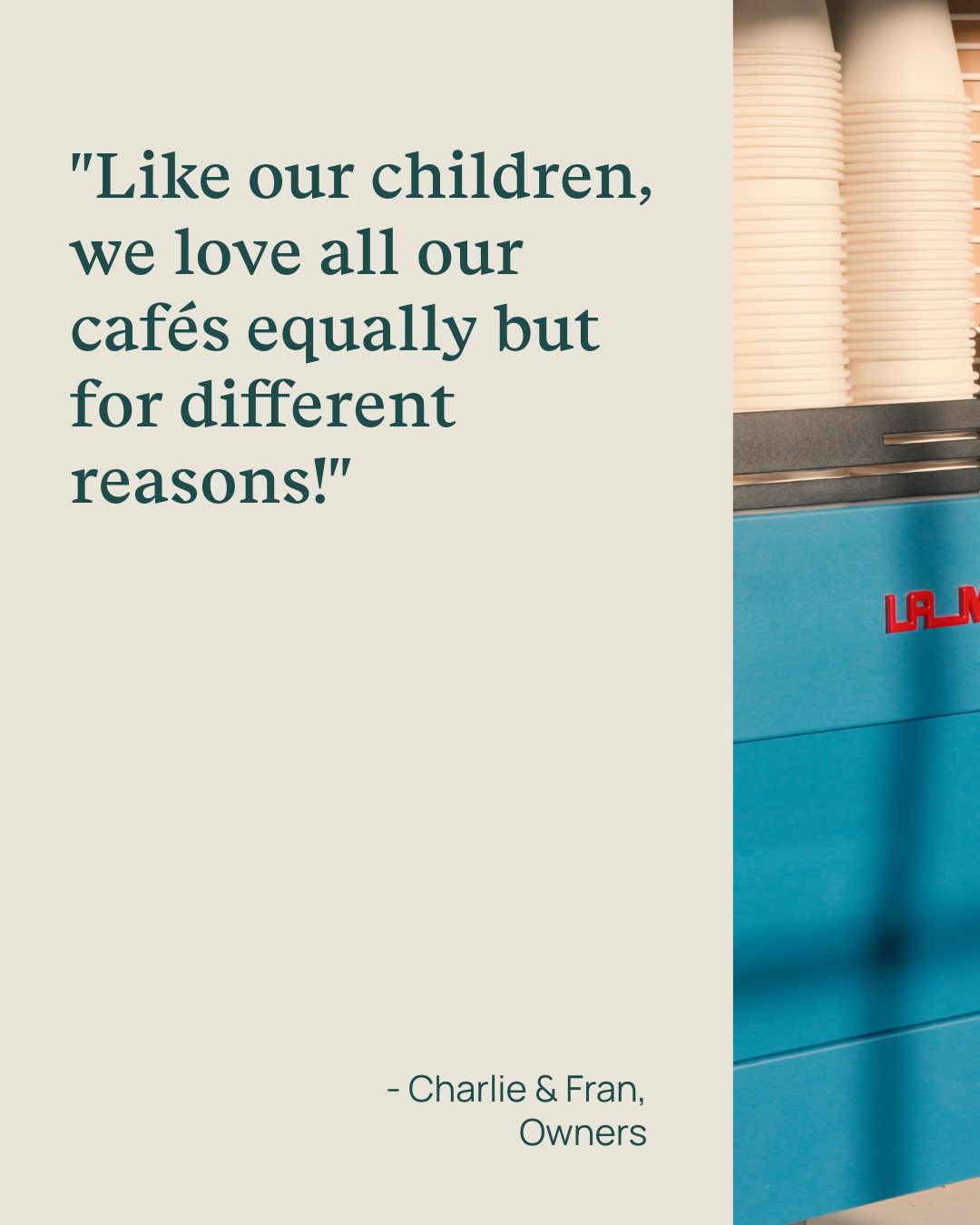 Charlie and Fran are the heart of Roots & Berries, and truly, they are what make the cafés so special. However, here is what THEY love about our cafés!