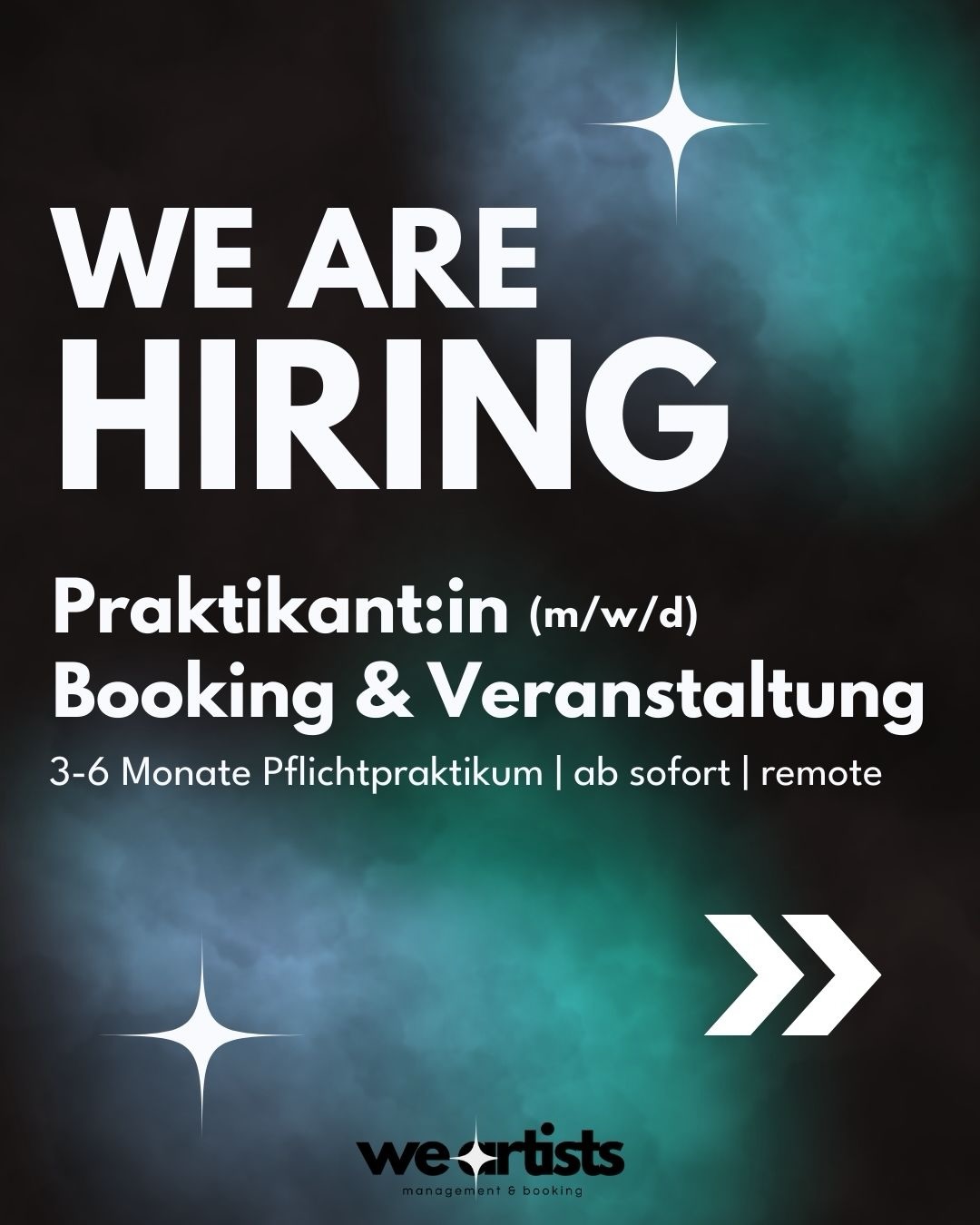Bewirb dich jetzt!
Einfach E-mail mit deiner Bewerbung an mail@weartists.de schicken.
Wir freuen uns auf deine Bewerbung 🫶🏻