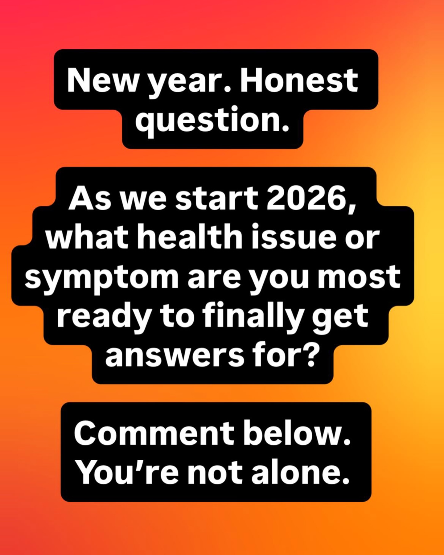 New year. Honest question.
As we start 2026, what health issue or symptom are you most ready to finally get answers for?
Comment below. You’re not alone.
#RootCauseHealing #HolisticHealth #FunctionalMedicine #HealthAwareness #HealingJourney