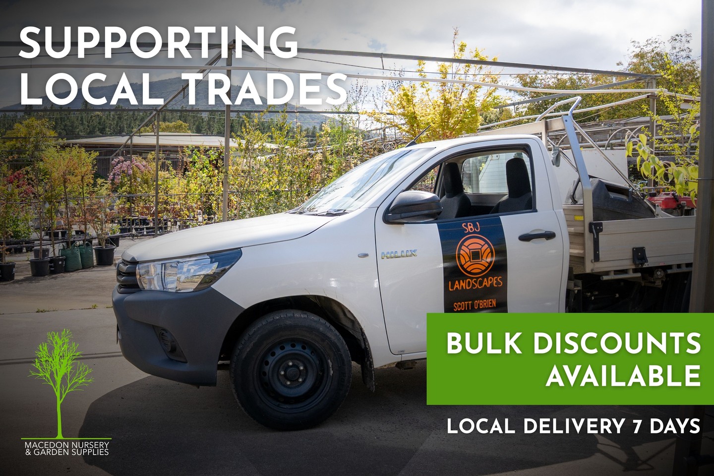 We’re proud to support local landscapers and trades across the Macedon Ranges.
With bulk discounts, 7-day delivery, and everything from plants to landscape materials in one place, we make sourcing simple and reliable.
.
.
.
.
.
.
#macedonnursery #macedongardensupplies #macedonrangesgardens #macedon #macedonranges #mountmacedon #woodend #gisborne #melbournegardens #macedonrangesnaturallycool #visitvictoria #landscapesupplies #tradies #localbusiness #australiangardening #localgardencentre