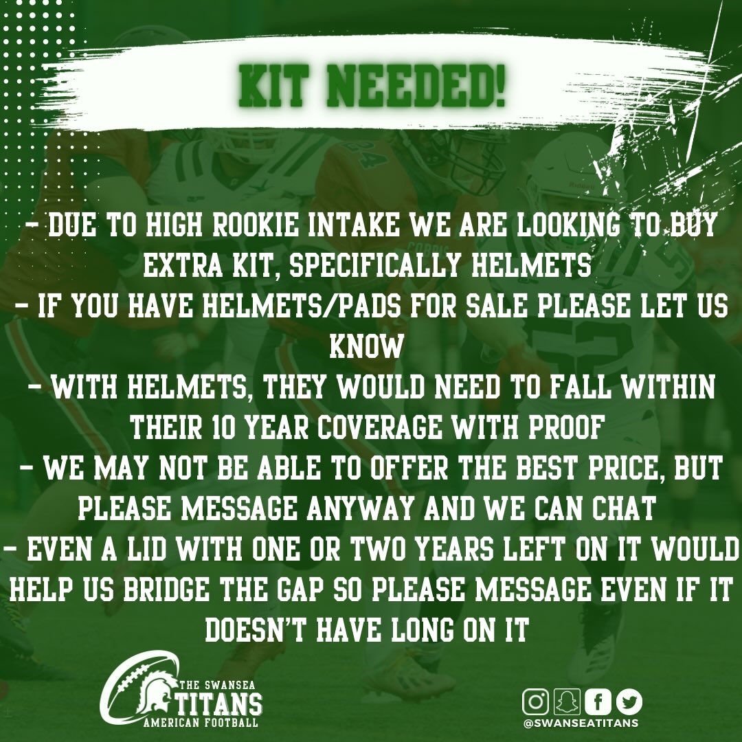 📣KIT NEEDED📣
Please share around, we are in need of some extra helmets, anyone looking to seek there’s, get in contact with us. Any kit is greatly appreciated!