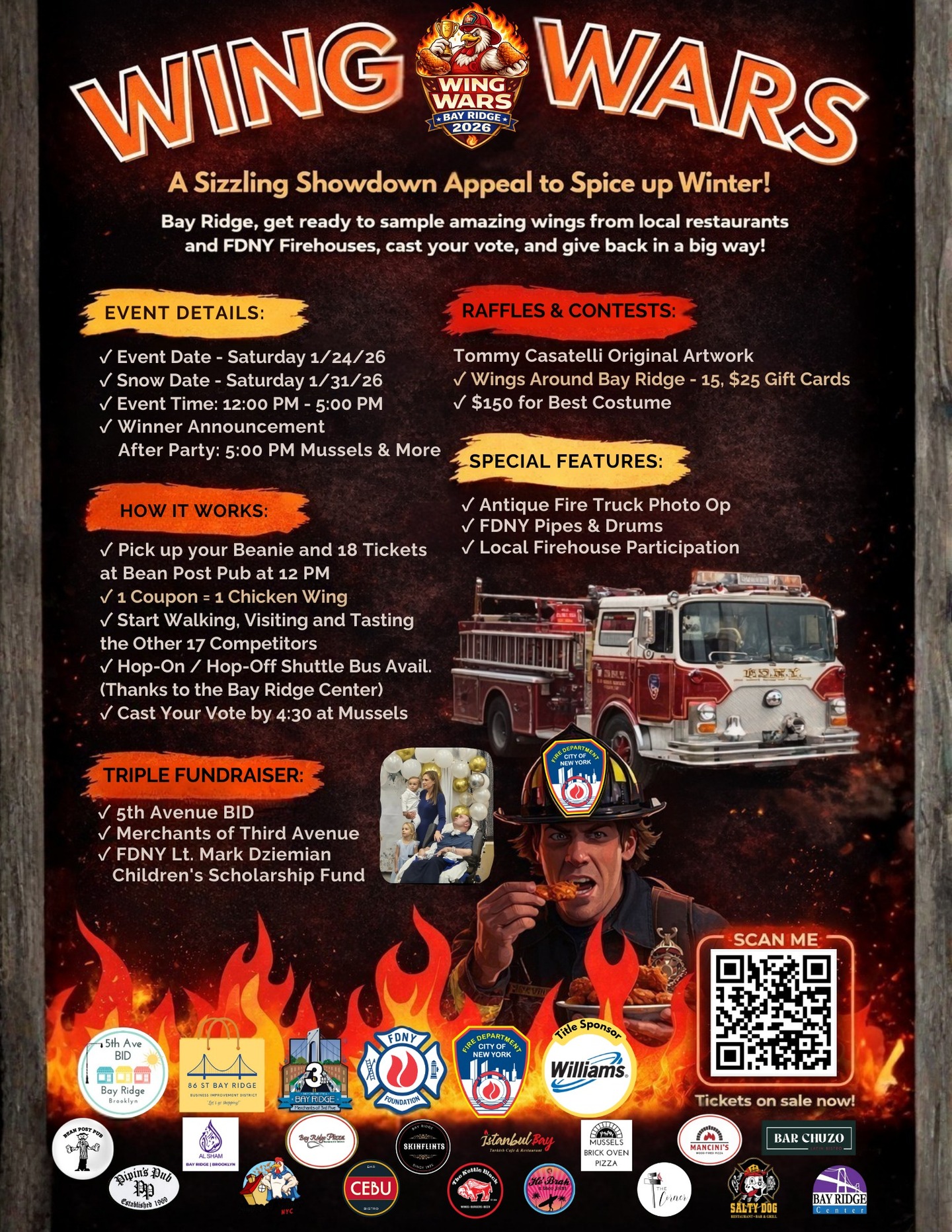 🔥🍗 Wing Wars is right around the corner! 🍗🔥
Get ready for a sizzling showdown you won’t want to miss! Join us for Wing Wars (January 24), featuring mouthwatering wings, exciting raffles, fun contests, and special features throughout the event.
Bring your friends, support local restaurants, and support a great cause as we crown the ultimate Wing Wars Champion. Come hungry and ready for fun! 🏆🔥
Visit our link in bio to get tickets! 🎟️
@86streetbid
@merchantsof3rdave
@fdnyfoundation
@fdny
@bean_post_pub
@alsham_restaurant_nyc
@bayridgepizza
@bayridgecenter
@skinflints.restaurant
@istanbulbayridge
@musselsbrickovenpizza
@manciniwoodfiredpizza
@barchuzo
@cebubarbistro
@pipinsbayridge
@houseofwingsnyc
@hobrahtaco
@kettleblackbar
@thecornerbayridge
@saltydogny
@bayridgecenter
@williamsenergy