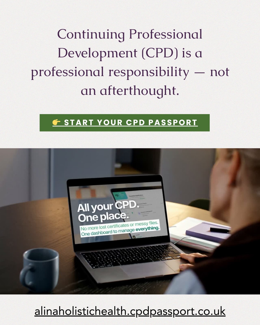 I’m pleased to announce a new partnership with CPD Passport, supporting therapists and wellbeing professionals with secure, centralised CPD tracking.
CPD is more than certificates; it’s about credibility, compliance, and long-term professional records.
Learn more here:
👉https://www.alinaholistichealth.co.uk/cpd-tracking-professional-records
#CPDTracking
#CPDPassport
#professionaldevelopment #therapisteducation #professionalstandards
#continuingprofessionaldevelopment #holistictraining