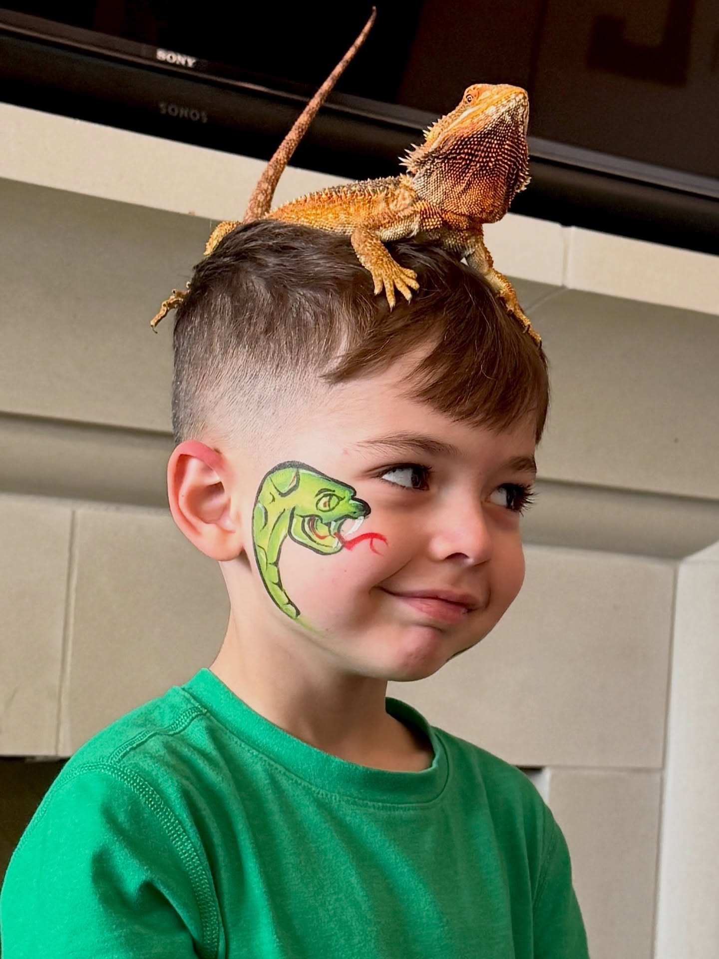 Happy Birthday, little man! Such a fun party for the boys ~ full of reptiles, cake, bounce house and face paint!
I didn’t take any photos of the art, so I’m super thankful the client gathered them from friends!
I loved trying out @fridahaasart designs for the cobra, regular snake and dinosaur! Rawr!🦖 🐍