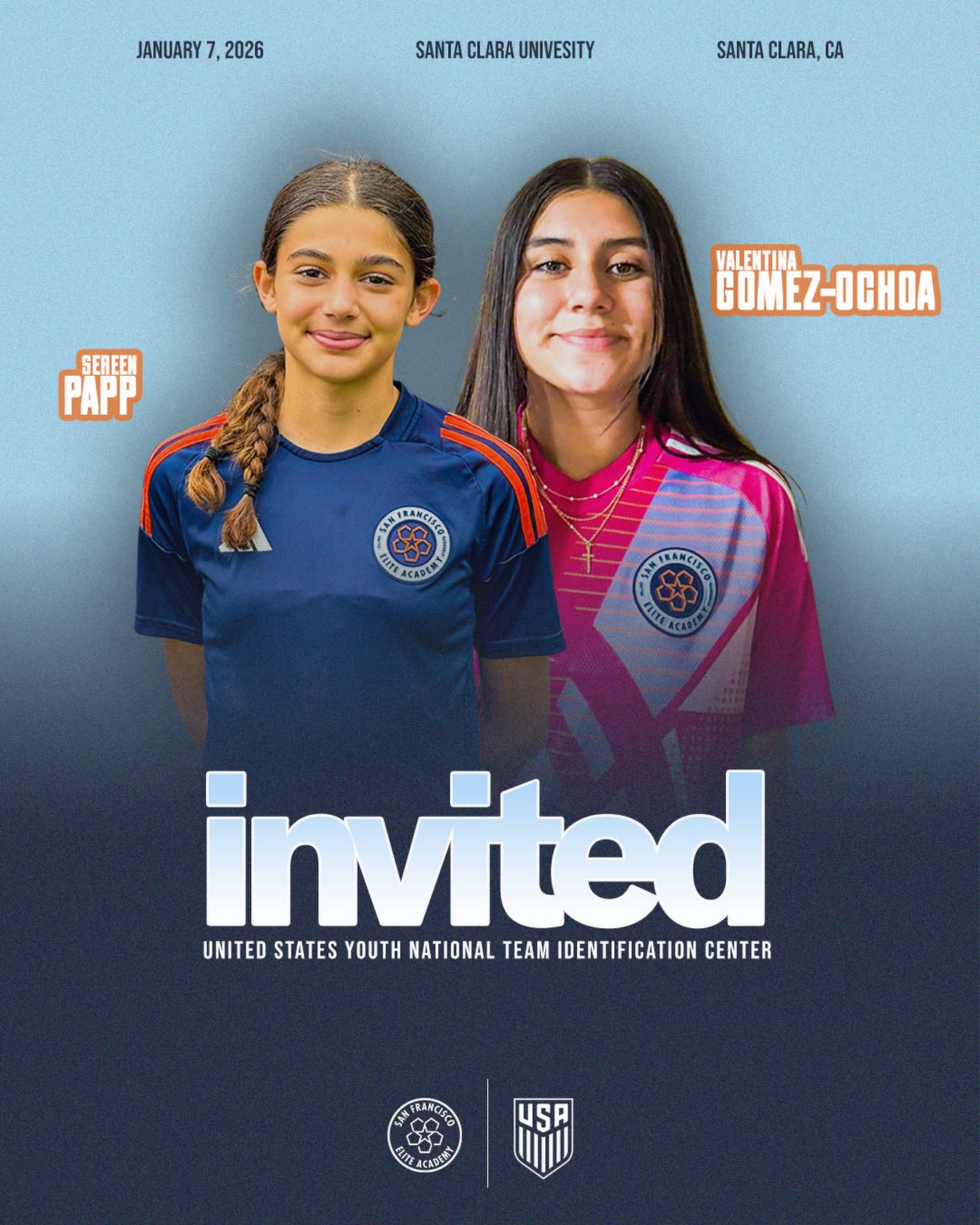 Sereen Papp and Valentina Gómez Ochoa keep putting the City on the map.
From the training grounds to the national stage, they’ve earned another invitation to the US Youth National Team Talent ID Center, this time at Santa Clara University.
Both have been relentless this season, steady, sharp, and fearless. The kind of players who make everyone around them better.
The only club from The City represented on the field, and it’s no accident.
For country, for The City.
#ForTheCity | #SiempreComoUno