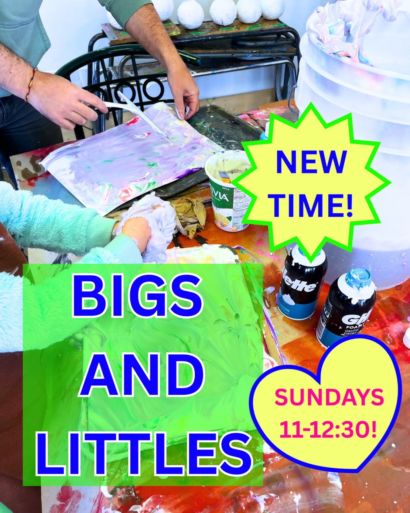 Heads up- We’ve changed the time slot for our Bigs and Littles class to Sundays 11-12:30! ☀️