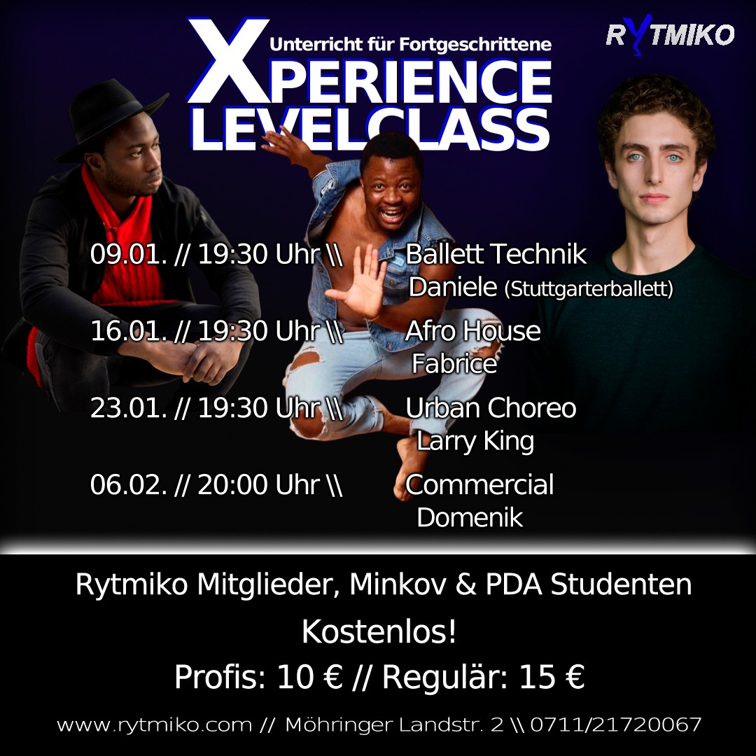 Liebe Freunde,
hier sind die Termine für unsere kommenden Xperience Classes.
Da unsere Xperience Class zu 100 % von uns gesponsert wird und alle Einnahmen den Künstlern zugute kommen, finden diese erst ab 5 Anmeldungen statt. Eine Voranmeldung über unsere Homepage, ist zwingend erforderlich! Wir bitten um Verständnis und freuen uns auf ein paar schöne classes mit euch.
Unsere Xperience Class ist nur mit NACHWEIS für Studenten der Tanzakademie Minkov (Winnenden) & der Professional Dance Akademie (Stuttgart) PDA kostenlos.
>>>>>>>><<<<<<<<<
#xperienceclass #masterclass #urban #female #jazz #ballet #dancestudio #rytmiko #stuttgart #dancingunited