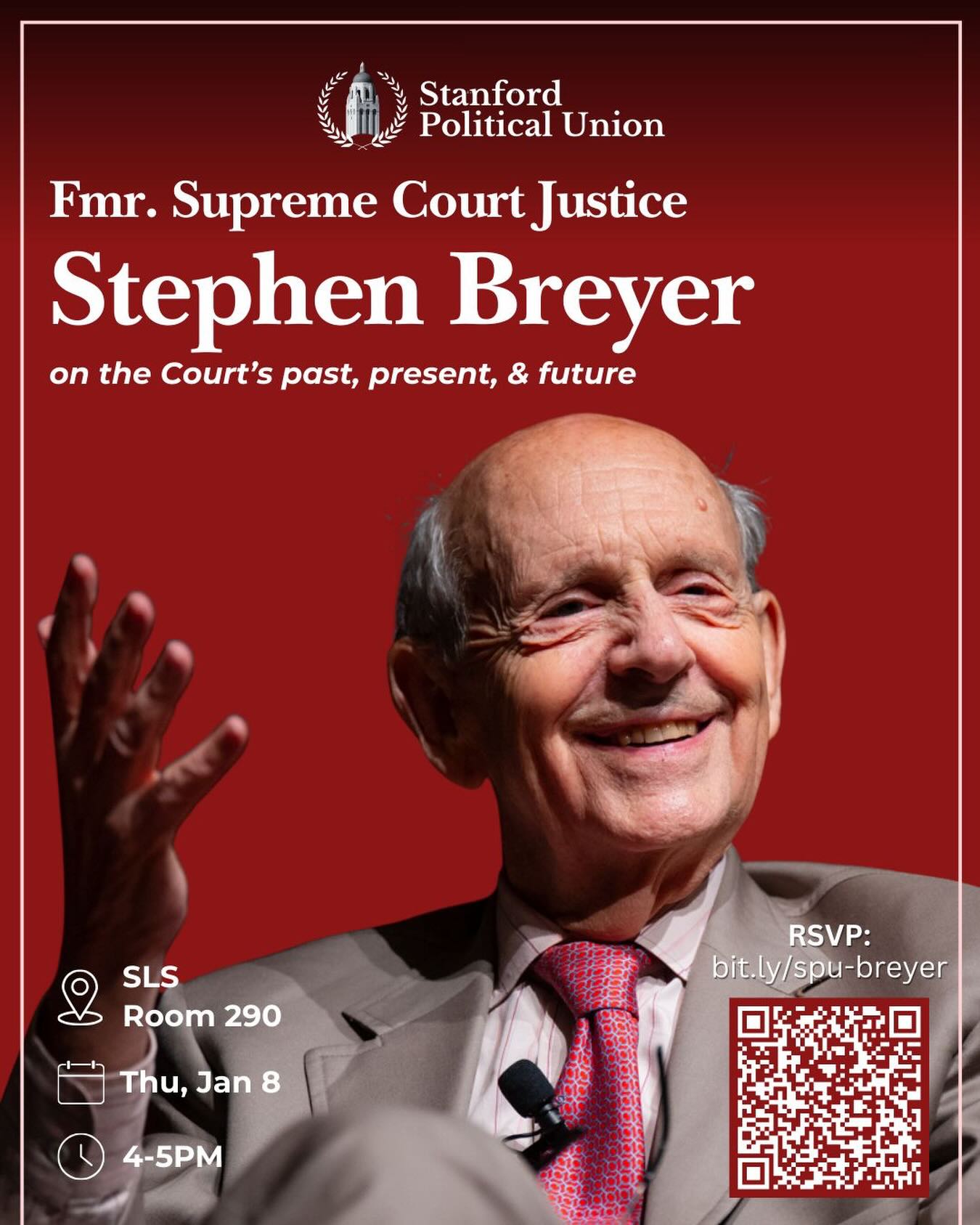 Join us Thursday, Jan 8th at 4pm in SLS Room 290 for a discussion with former Supreme Court Justice, Stephen Breyer on the court’s past, present, and future.
RSVP for the event at bit.ly/spu-breyer