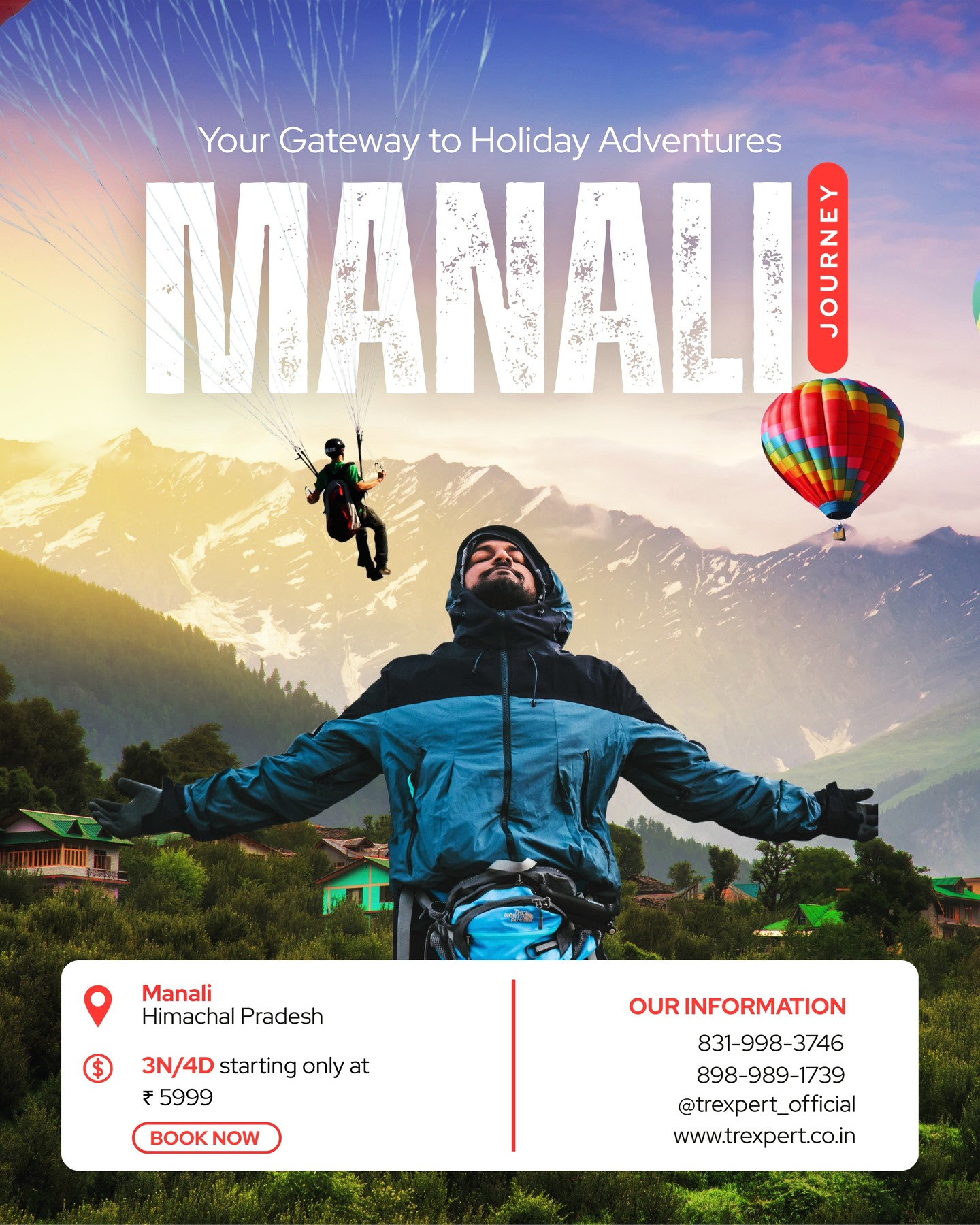 🔥 MANALI ADVENTURE DEAL YOU CAN’T MISS! 🔥
Dreaming of mountains, thrill & fresh Himalayan air?
Trexpert brings you the perfect Manali getaway packed with adventure, views, and unforgettable moments! 🏔️✨
🪂 Fly high with paragliding
🌄 Explore scenic valleys & mountain villages
❄️ Feel the true spirit of Himachal
💥 3 Nights / 4 Days starting at just ₹5,999
📍 Manali, Himachal Pradesh
⏳ Limited seats available – book before prices rise!
📞 Call Now:
📲 831-998-3746 | 898-989-1739
📸 Instagram: @trexpert_official
🌐 www.trexpert.co.in
👉 Tap BOOK NOW & turn your holiday into an ADVENTURE!
#manalideal
#trexpertadventures
#manalipackage
#adventureonbudget
#himachaltrip
#traveloffersindia
#manalitour
#adventurelovers
#bookyouradventure
#mountaingetaway
#paraglidingmanali
#travelwithtrexpert
#holidaysale
#explorehimachal
#tripgoalsindia