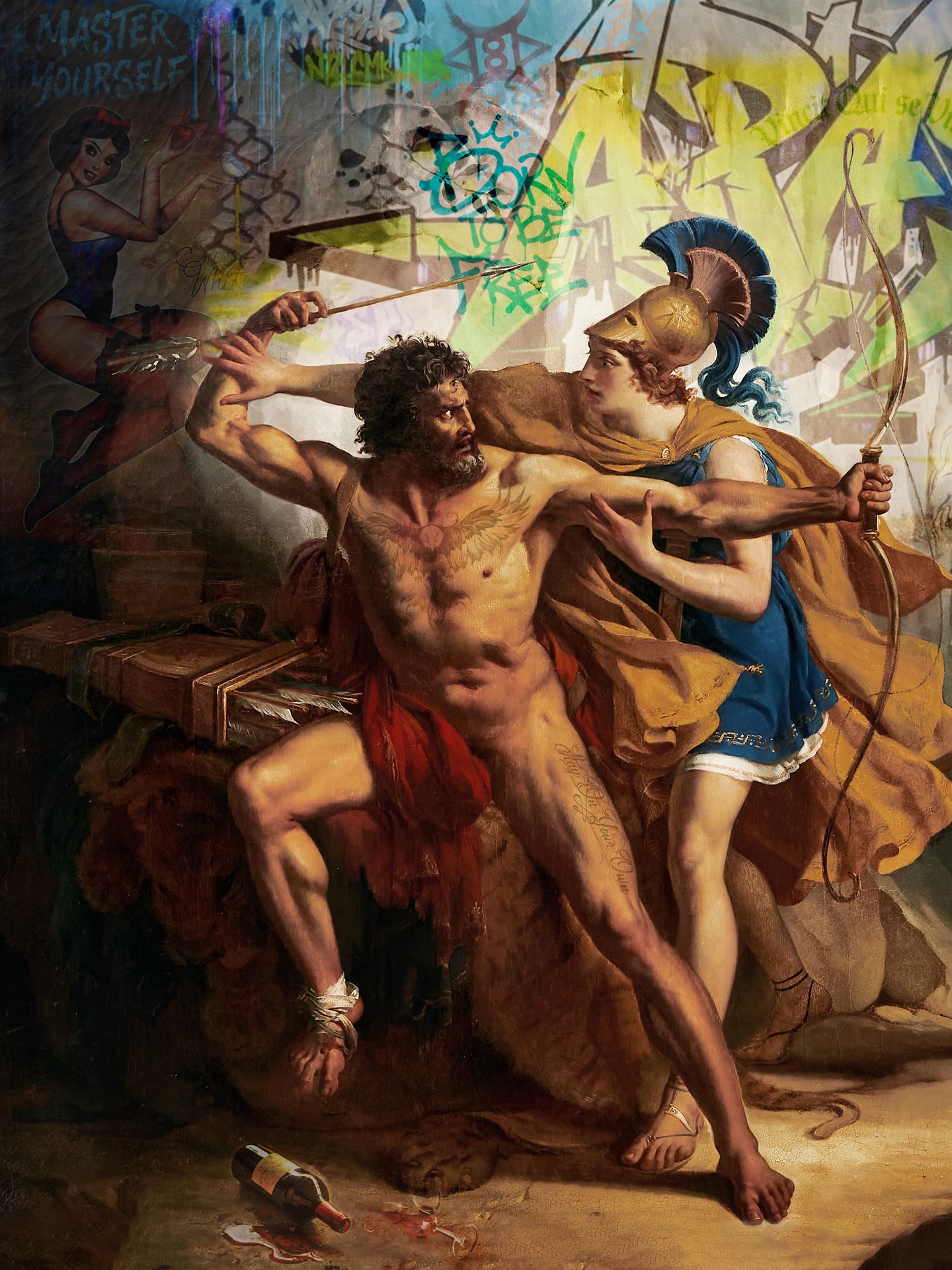 VINCIT QUI SE VINCIT by Marco Battaglini
He conquers who conquers himself.
A timeless battle unfolds between instinct and reason, chaos and discipline, past and present.
Classical heroism collides with contemporary signs, where graffiti becomes prophecy and mythology speaks the language of today.
True victory is not domination over others, but mastery of the self - the most difficult war, the most eternal one.
What is the hardest battle you are fighting right now?
inner victory, self-mastery, contemporary mythology, neo-classicism, power and control, modern allegory, heroic struggle, philosophical art, timeless conflict
#VincitQuiSeVincit #InnerVictory #contemporarymyth