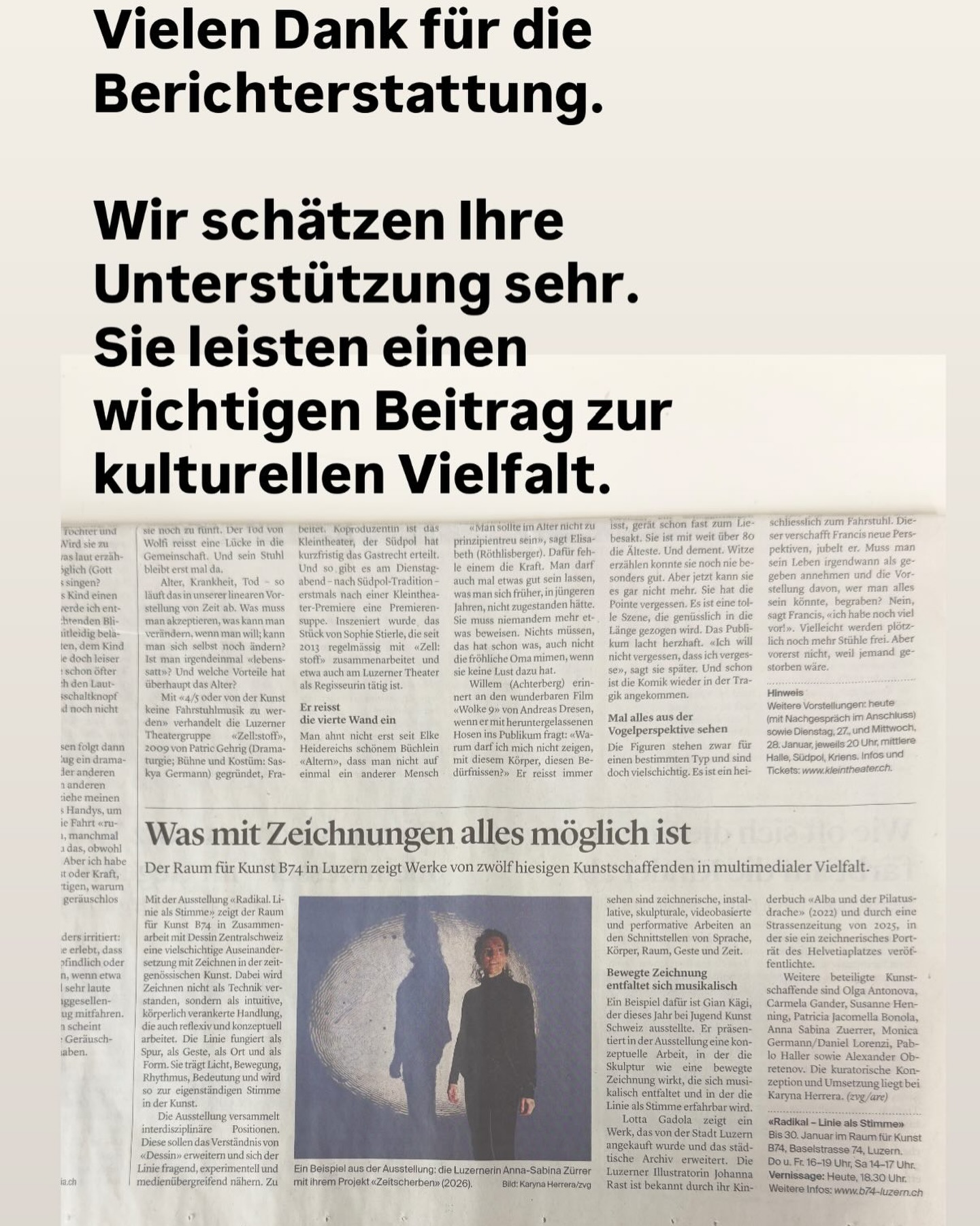 «Radikal» Linie als Stimme
8.1. – 30.1.2026.
Öffnungszeiten
Do.+ Fr. 16 –19h
Sa. 14 –17h
oder nach Vereinbarung