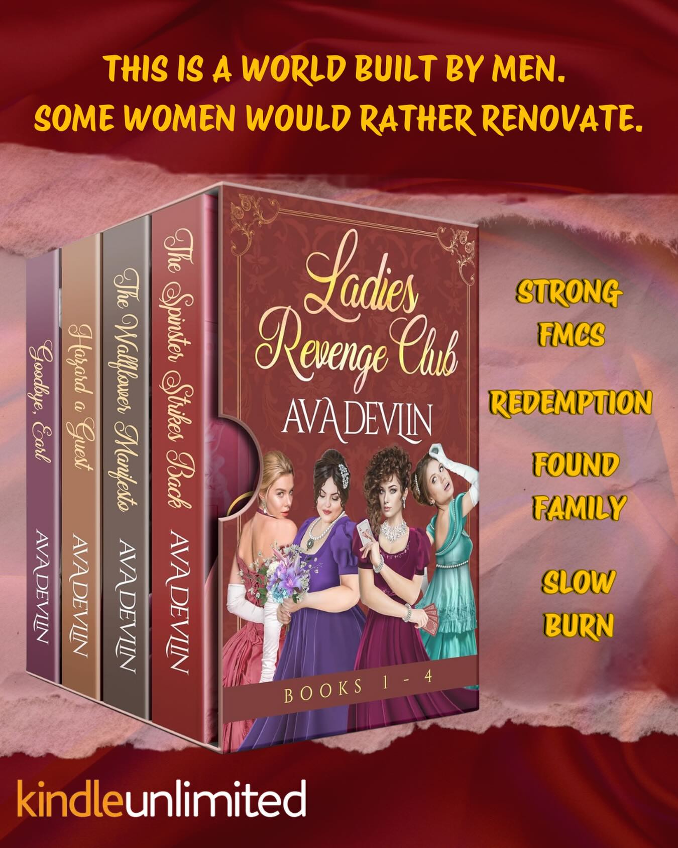 Guess what? Ladies’ Revenge Club- Generation One is now in a lovely boxset. You can get the FOUR books that started it all in this beautiful collection.
https://amzn.to/4qBwnVx
This is a world built by men. Some women would rather renovate.
The Ladies’ Revenge Club isn’t an organization—it’s a circle of friends who choose one another when society would prefer they simply disappear. They meddle enthusiastically in one another’s lives, challenge every rule they can find, and fall in love with men who have to earn it.
These books are about women refusing to accept injustice—but they’re also about sharp banter, ridiculous schemes, fierce loyalty, and the particular chaos that happens when brilliant women decide to fix each other’s problems whether anyone asked them to or not.
Some of the men in these stories don’t stay villains. Mistakes get confronted, damage gets reckoned with, and redemption—when it comes at all—is earned slowly, under the watchful eyes of women who remember everything.
In this box set:
A jilted bride who turns humiliation into strategy—and finds herself in a battle of wills with the barrister standing in her way.
A wallflower whose private writing becomes public scandal, drawing her into a dangerous partnership with an investigator who sees the full shine of her brilliance.
A gambling hell proprietor who’s outplayed every man in London, until she’s forced to trust the one who’s quietly loved her for years.
And a woman who fled her reckless husband five years ago, only to face his sober, determined return—along with friends who haven’t forgotten what he did.
While each book stands alone, together they form an ensemble where women are ambitious, furious, tender, and loved. Where men do the work of change. Where friendship is fierce, the banter is sharp, and happily ever afters are hard-won—but absolutely worth it.