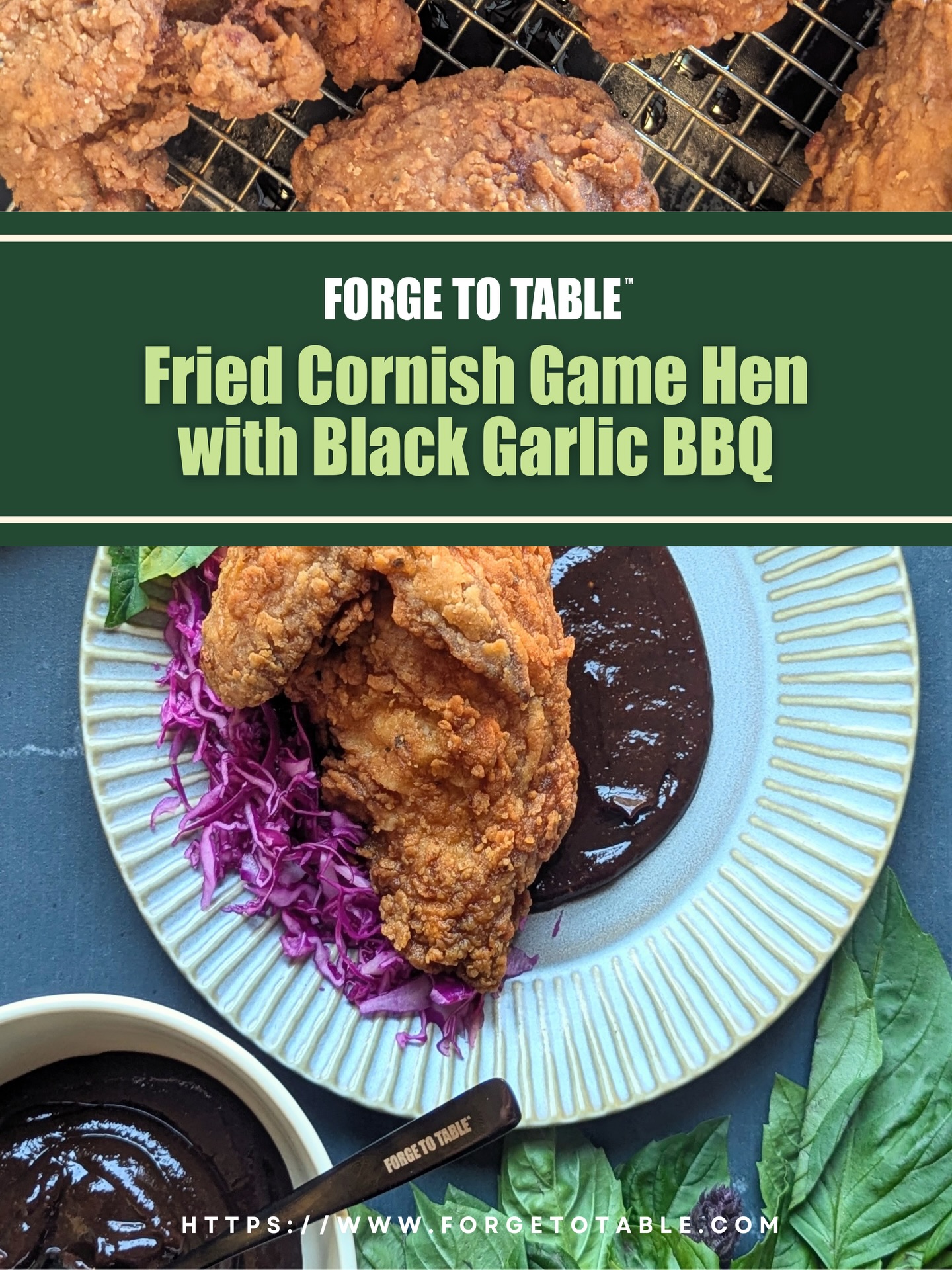Cornish game hen might sound fancy, but it’s basically a smaller, tender chicken! Their flavor is kicked up to another level being quartered, buttermilk-brined, dredged, and deep-fried to perfection. Don’t skip the tangy and savory black garlic BBQ dipping sauce!
...
🔪 Forge To Table Quenelle Spoon
...
‘Fried Cornish Game Hen with Black Garlic BBQ’ recipe out now on our Test Kitchen!
Recipe and photos by @bam.surgess