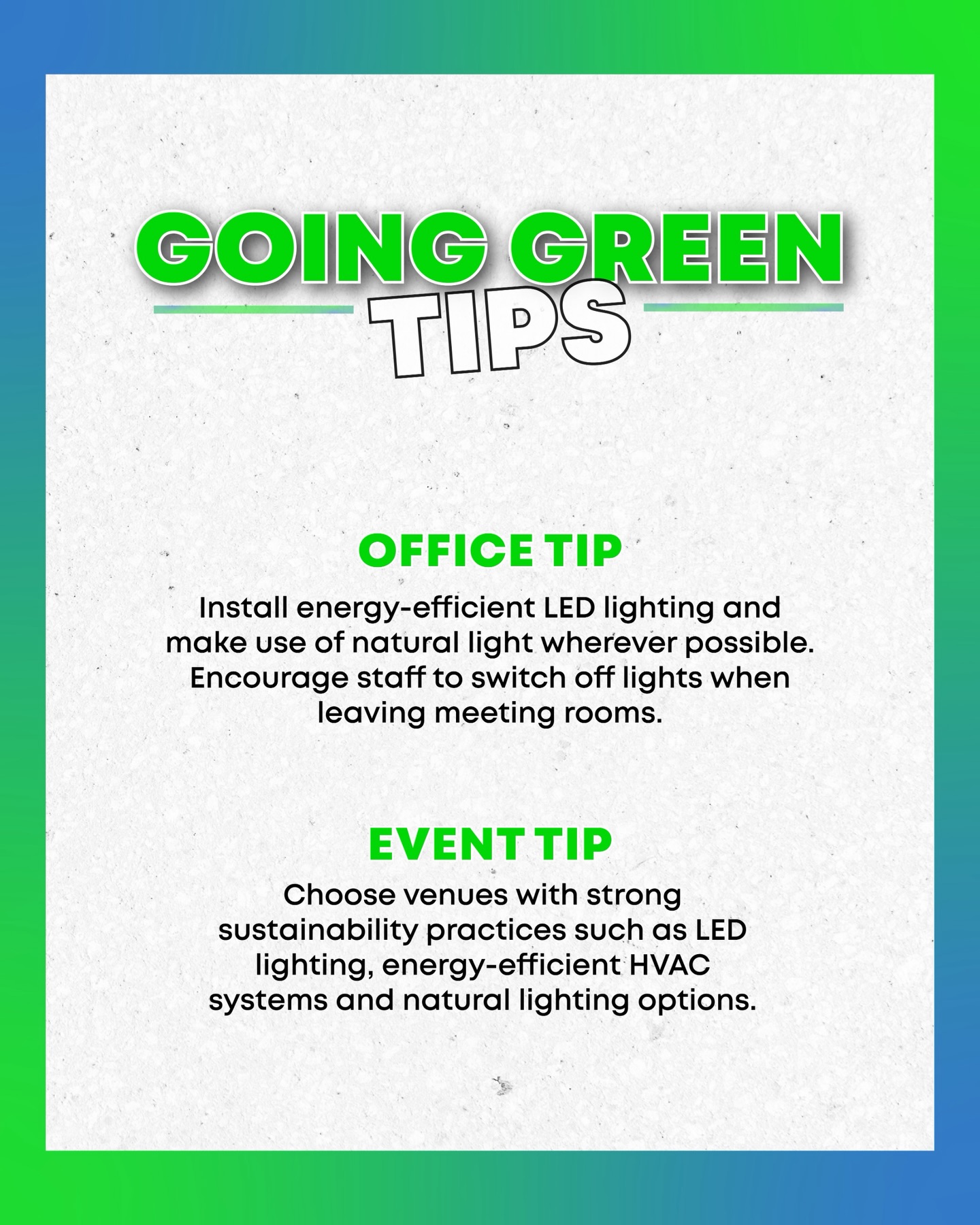 New year, same green mindset 💚
This January, we’re carrying our sustainability journey forward by sharing everyday actions that make a real impact in our offices and across our events.