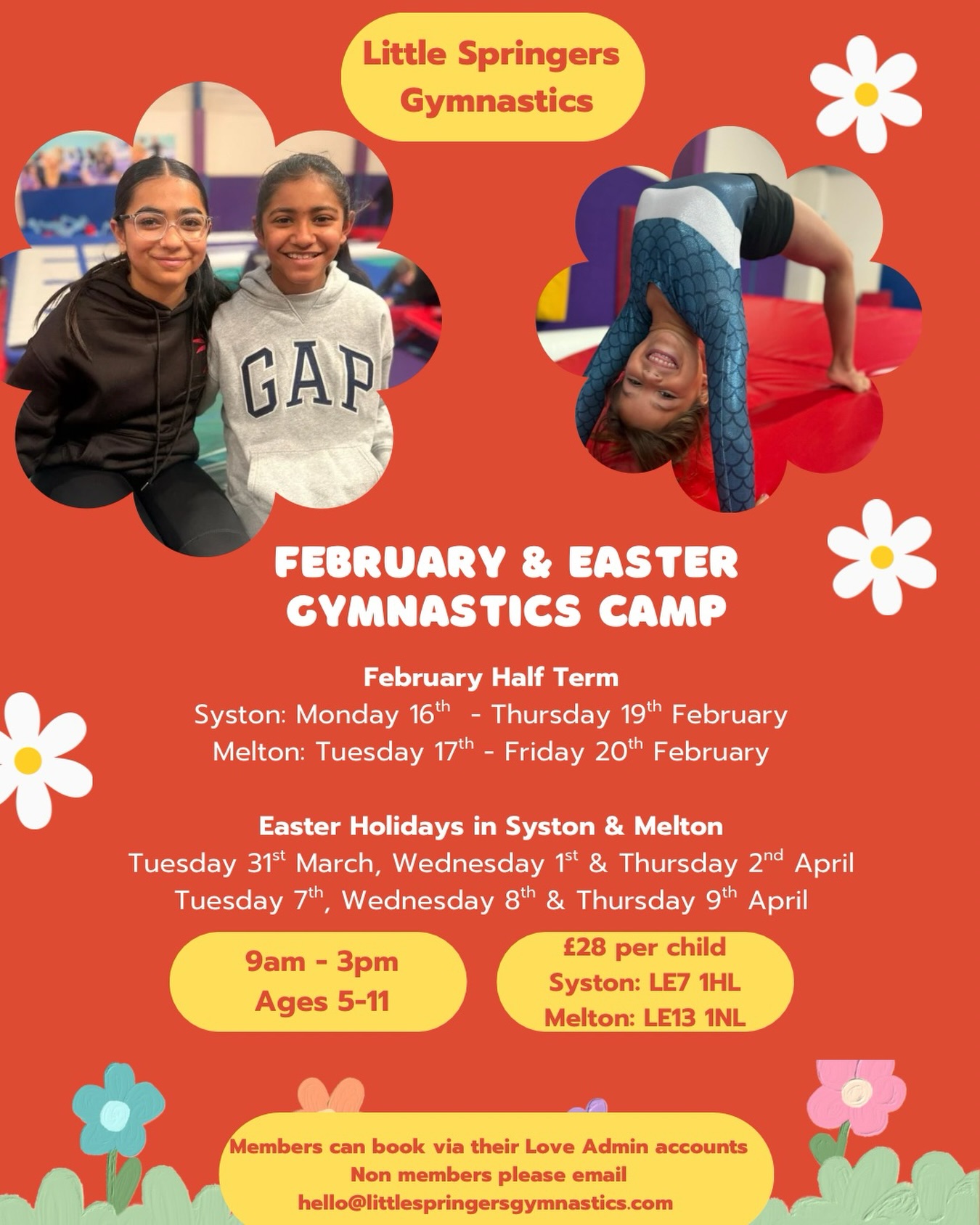 February & Easter Camp ⛺️ 🐣🌼 Little Springers Camp Days are now available to book online via Love Admin for members 🤸♀️ Please pop us an email if your child is a non-member wanting to attend 📧 #littlespringersgymnastics #gymnasticsforall #meltonmowbray #syston #leicestershirekids