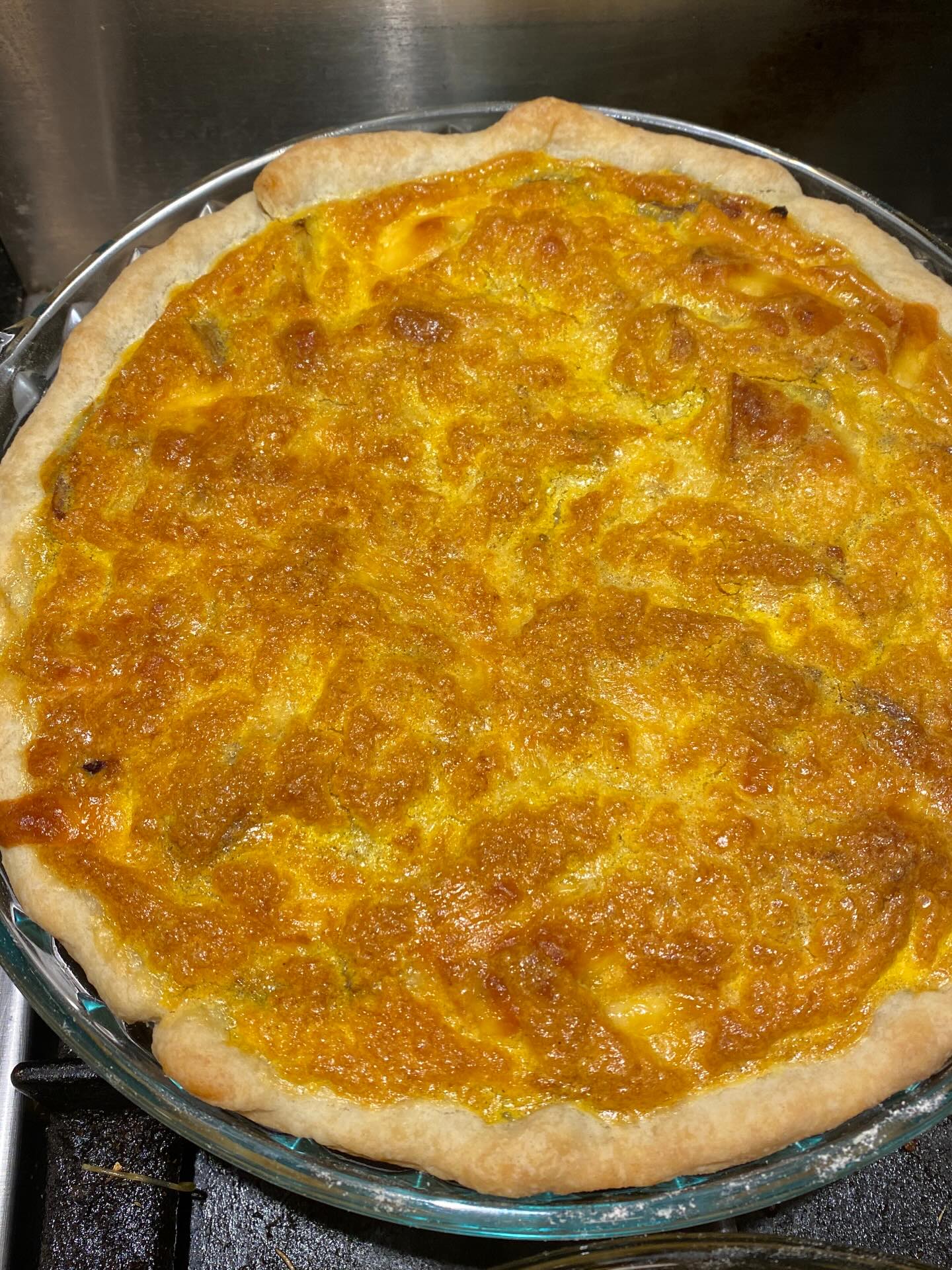 Caramelized onion, potato and cheddar quiche with a homemade butter crust. Available by the slice this Sunday at our pop up.