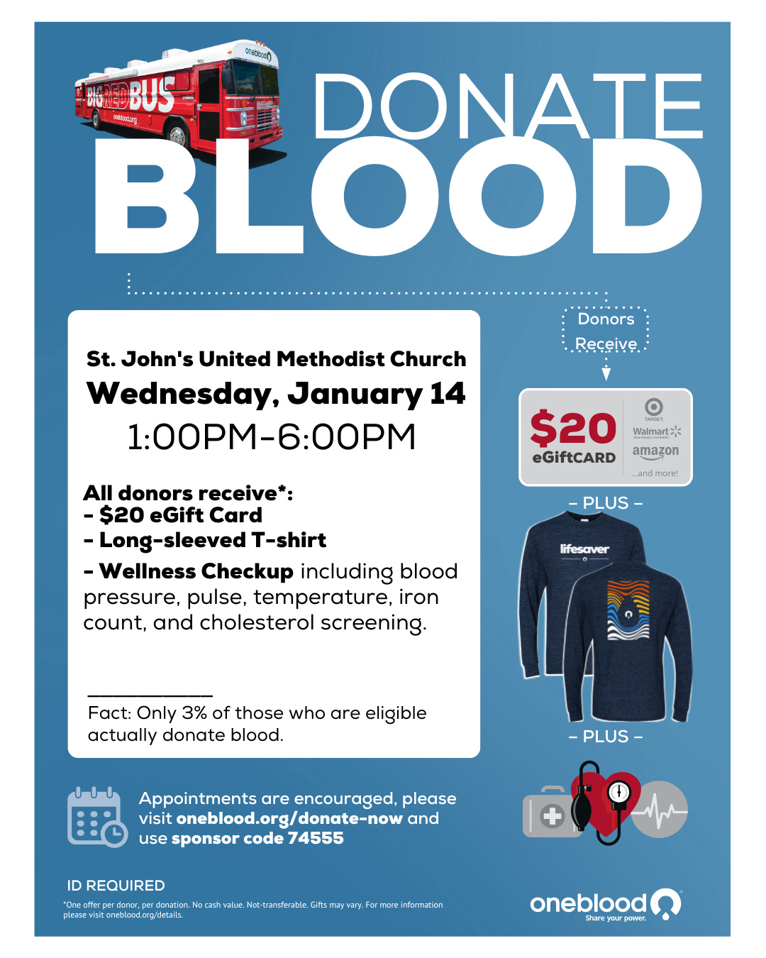 Be Christ to all people — one pint at a time! 🩸
Join us for a Blood Drive on Wednesday, November 3, from 1–6 PM at St. John's United Methodist Church.
Together, we can share God’s love and help save lives. ❤️
#BloodDrive #LoveServeTransform