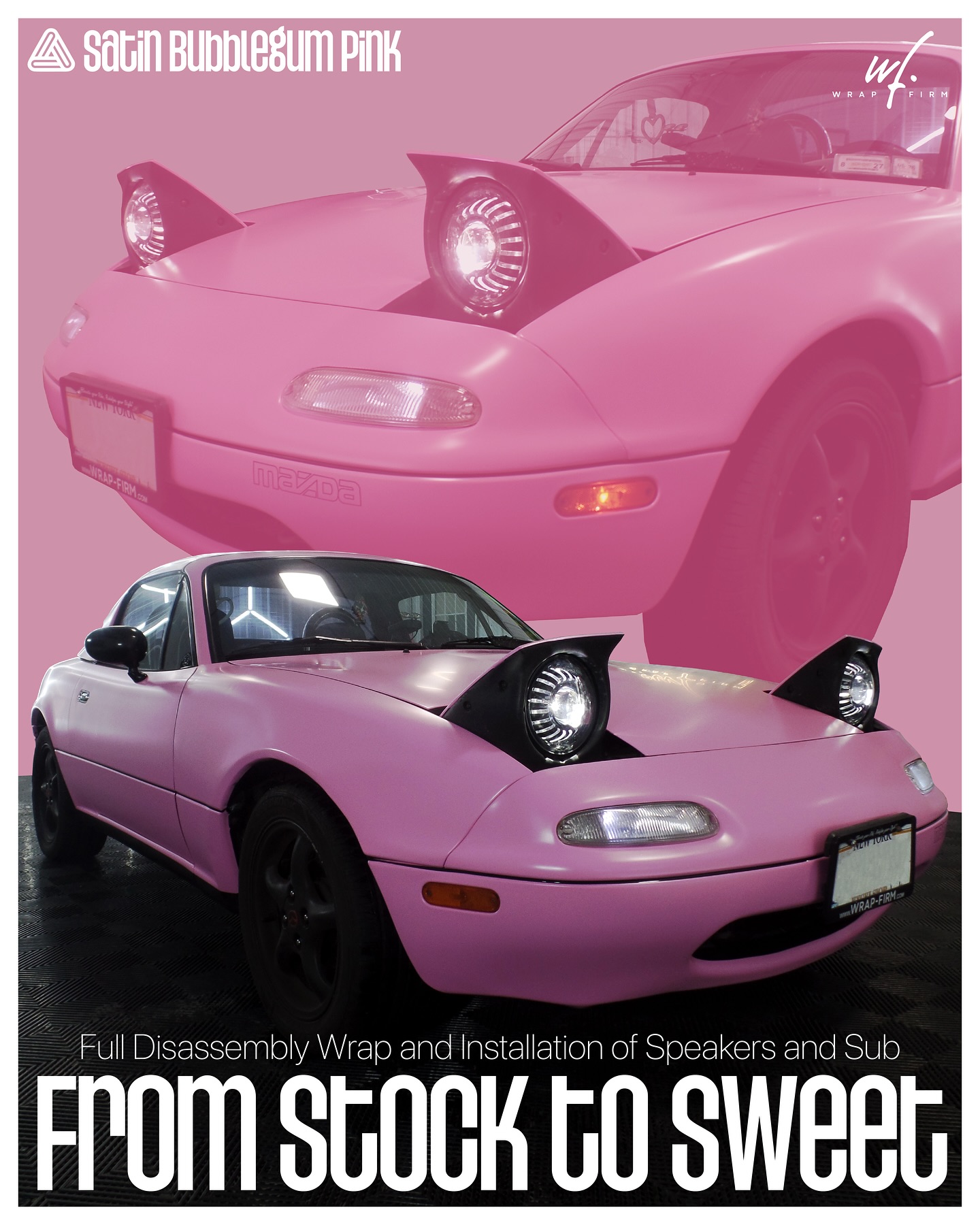 From Stock to Sweet 🌸🍬
This Mazda Miata got a full disassembly wrap in Avery Satin Bubblegum Pink, a color no one can miss!
-
Book Today!
✅ Call (716) 714-9727
✅ Email Sales@wrap-firm.com
✅ Visit wrap-firm.com
-
#wrapfirm #wrapfirmwny #caraccessories #cars #reelsofinstagram #reels #ppf #paintprotectionfilms #paintprotectionfilm #ceramiccoatings #cardetailing #3m #averydennison #commercialwraps #commercialwrap #rangerrover #carwrap #carwrapper