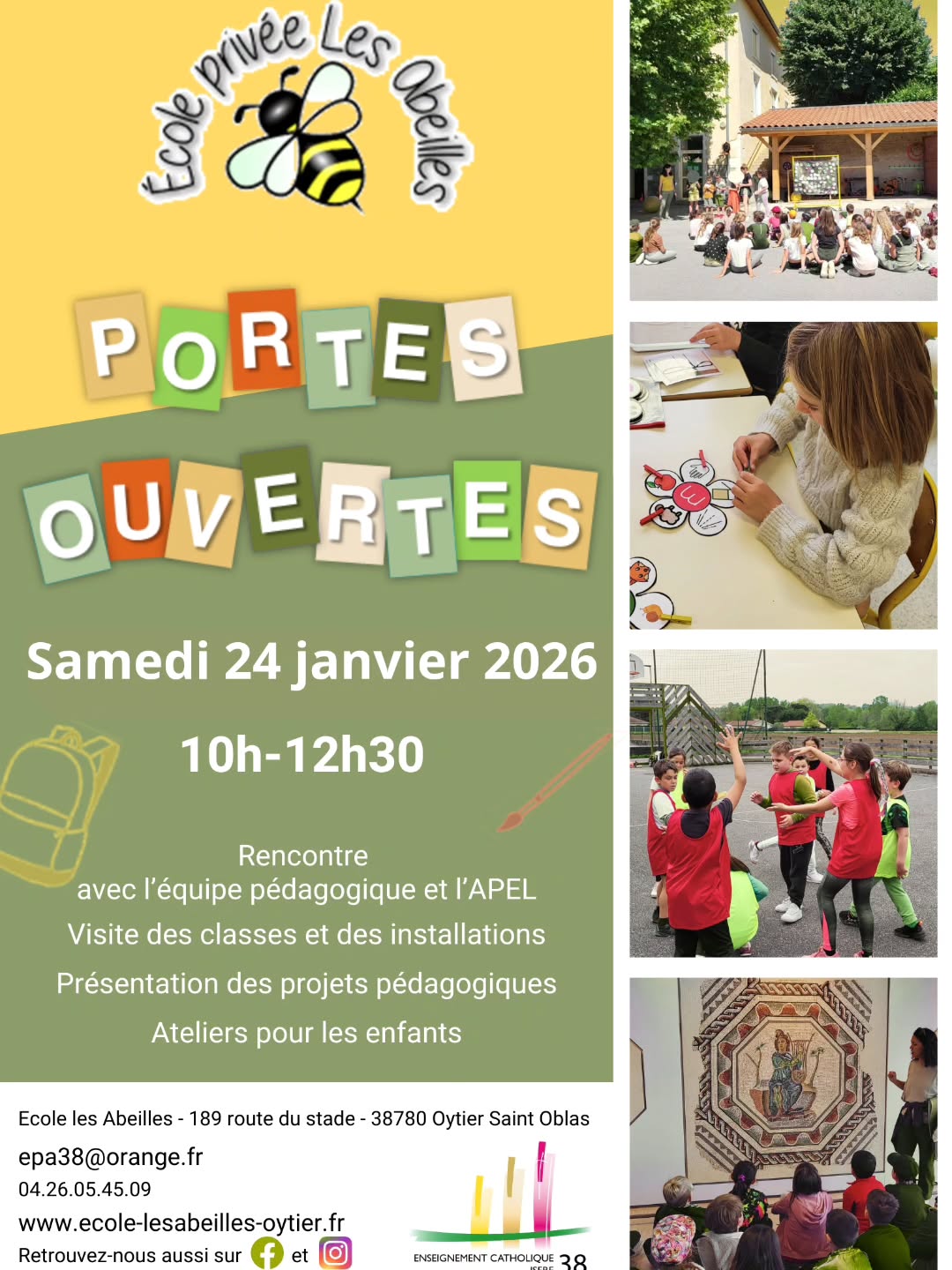 📚 Portes Ouvertes
Venez découvrir notre école, rencontrer l’équipe pédagogique et explorer les classes dans une ambiance conviviale !
#ecolecatholique #enseignementcatholique #enseignementprimaire