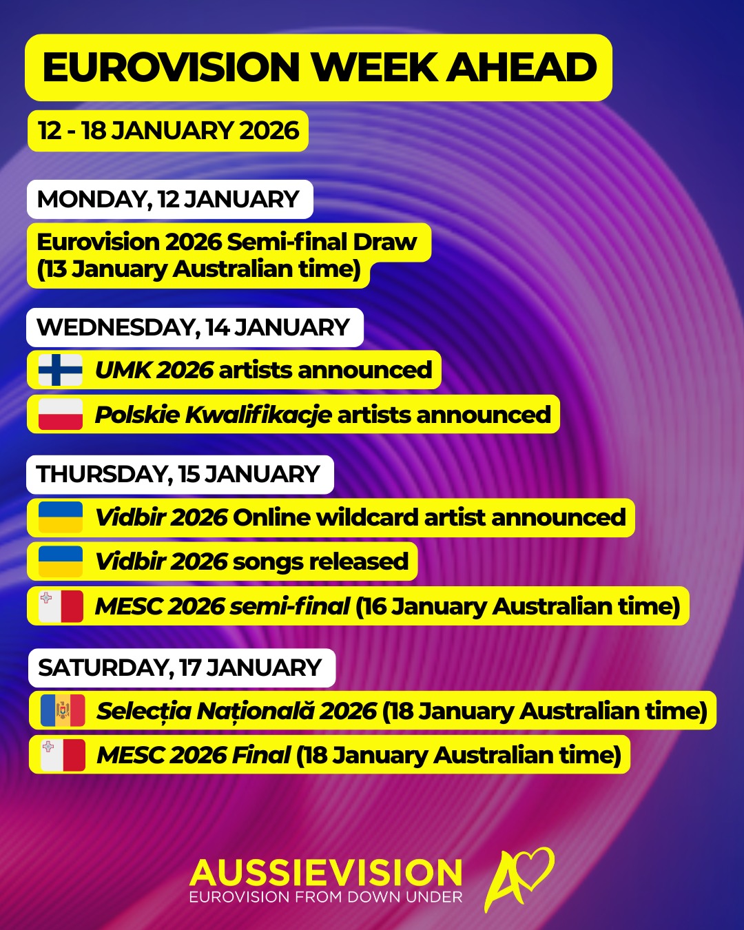 Eurovision Week Ahead
12-18 January 2026
#eurovision #eurovision2026