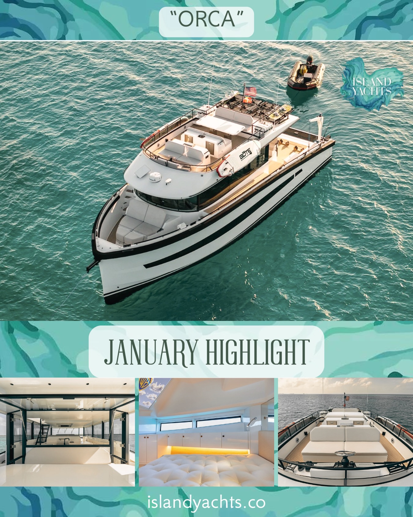 January Highlight: ORCA
Sleek design, expansive decks, and refined interiors — Orca is built for those who appreciate quiet luxury and effortless cruising.
Your perfect escape starts here.
Islandyachts.co