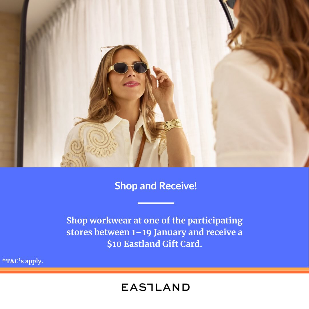 🏉 Shop at Eastland and score a FREE $10 Eastland Gift Card 🏉
Spend & Receive at Eastland – exclusive to EFNL.
✔ Shop between 1-19 of January 2026
✔ Shop any amount at participating Workwear and Fashion retailers
✔ Head to Level 2 Guest Services
✔ Show your receipts and let them know you saw this offer via the EFNL Instagram page
✔ Receive a $10 Eastland Gift Card
View participating retailers 👉 https://tinyurl.com/32umrtxc
🎁 Gift cards available while stocks last. T&Cs apply.
