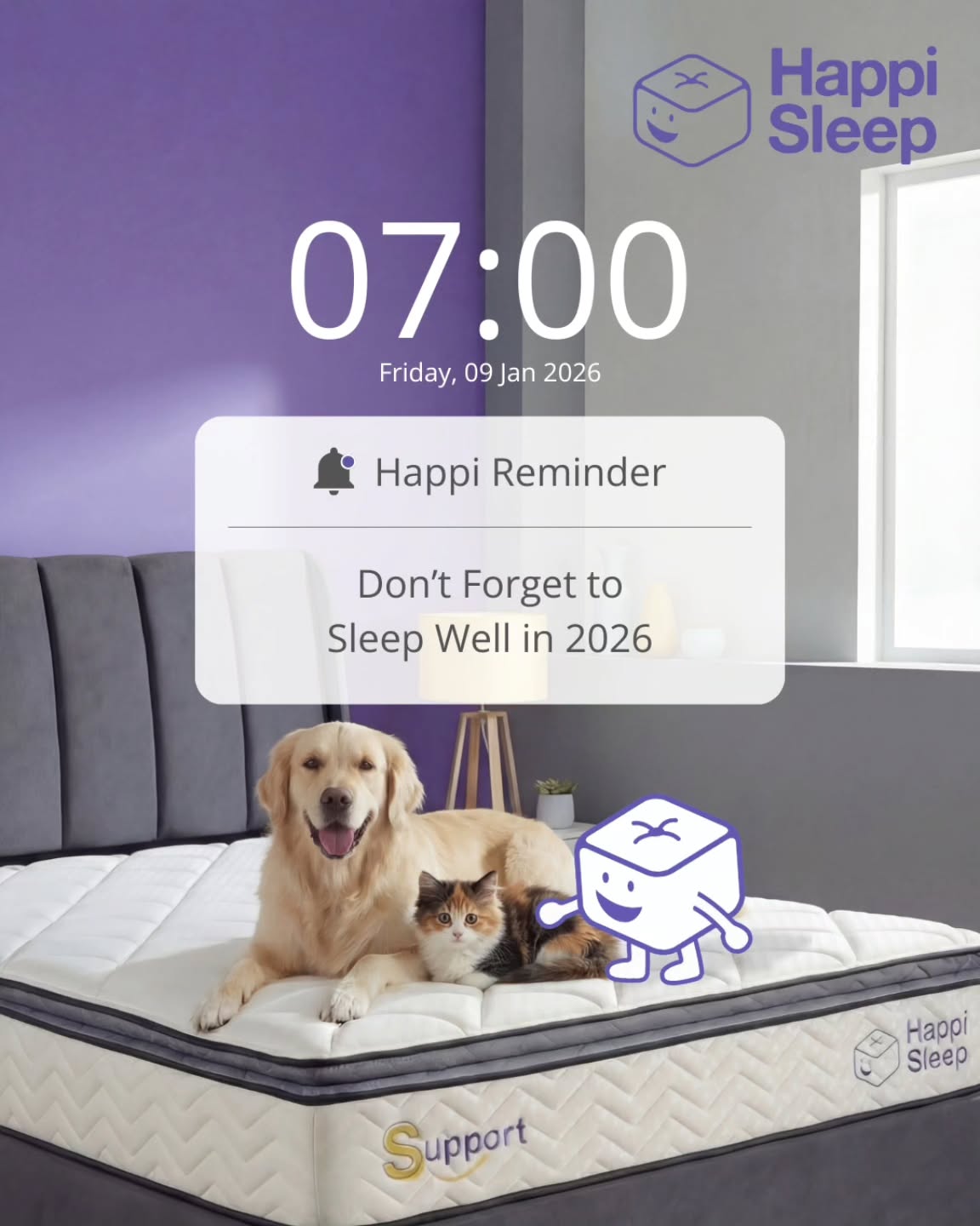 Best spot for cuddles? 🐾 Right here on my human’s Happi Sleep Support Mattress!
✅ Comfy, eco-friendly Kenaf and Reloop fibres
✅ Pocketed springs for support and no disturbances
✅ OEKO-TEX Standard 100 safety certified
✅ 10-Year Warranty
PS: Mattress comes with all the comfort… just not the furry friend. 🐶