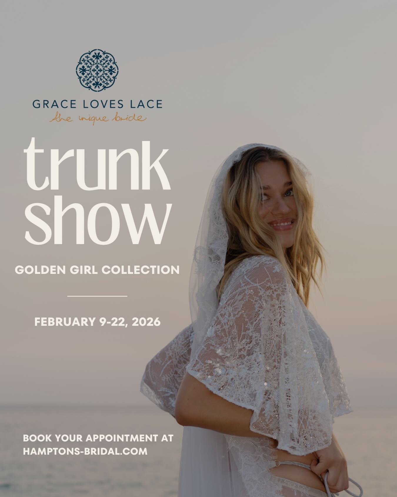 ✨TRUNK SHOW ALERT✨
Join us 2/9–2/22 for our first @grace_loves_lace trunk show! We’ll be featuring all of the dreamy gowns + accessories from the Golden Girl Collection ☀️
By appointment only. Link in bio or head to hamptons-bridal.com to book your appointment 🤍