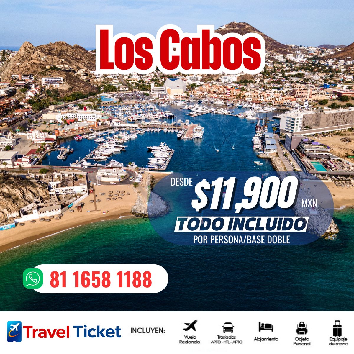๐ LOS CABOS ๐ด
Lujo, mar y paisajes increรญbles ๐ฌ๐
๐ฐ Desde $11,900 MXN
โจ TODO INCLUIDO
๐ค Precio por persona / base doble
โ๏ธ Vuelo redondo
๐ Traslados
๐จ Hospedaje
๐ Equipaje incluido
๐ฒ Reserva hoy:
๐ 81 1658 1188
#LosCabos #ViajesMรฉxico #TodoIncluido #TravelTicket #VacacionesDePlaya