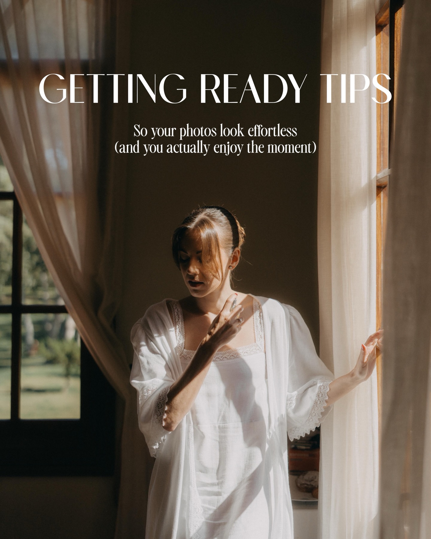 Save them for later! ✨
1. Choose the right getting ready location.
If possible, get ready at the same place as the ceremony. Wedding venues usually offer more space, cleaner lines and better natural light than most homes.
2. Keep the room tidy.
A clean space keeps the focus on you and reduces visual noise.
3. Look for space, light and simplicity.
Big rooms, large windows and neutral tones are key. When possible, turn off overhead lights and let natural light do the work.
4. Have your dress and details ready.
Steamed, prepared and gathered in one place. All together with your shoes, veil, perfume, jewelry and bridal bouquet. And don't forget to bring an invitation!
5. Wear something you love while getting ready.
Robes, pajamas, a silk set… enjoy the moment and have a drink or a bottle ready for a small cheers. Your future self will thank you.
6. Do hair and makeup close to a window.
Natural light is always more flattering.
7. Music sets the vibe.
The music you choose will shape the atmosphere of the room.
8. Choose your getting ready crew wisely.
Whether calm or fun, positive energy creates the most natural photos.
9. Plan your timing with extra margin.
Rushing never looks good in pictures.
10. Trust your photographer and let go.
You don’t need to pose. We’ll guide you.
11. Hide your phone. Seriously.
Your memories deserve more than screenshots.
12. If someone stresses you… send them for coffee ☕️
Best wedding advice ever.
#destinationwedding #luxuryweddings #luxuryweddingphotographer #luxuryweddingvideographer #spainwedding