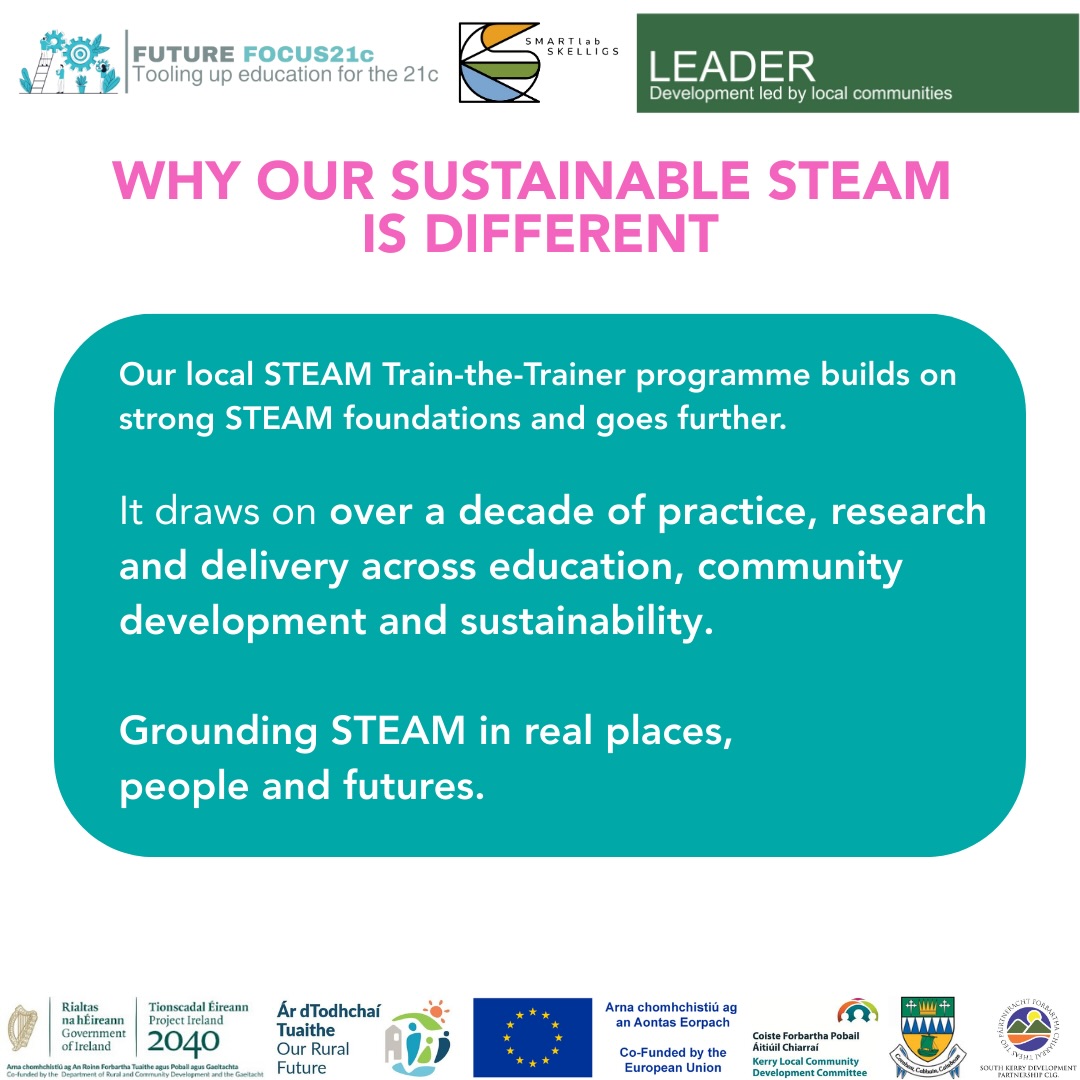 Our Sustainable STEAM Train the Trainer Programme is facilitator-focused by design.
It supports educators, facilitators and trainers to move beyond delivering content and towards facilitating meaningful, place-based learning.
Through this approach, participants:
• Develop adaptable tools and methods they can reuse and reshape
• Shift from teaching facts to guiding inquiry and dialogue
• Ground learning in local heritage, landscapes and community knowledge
• Connect local experience to wider global understanding
This is STEAM in practice: Inclusive, creative and rooted in community.
Curious to learn more or be part of the 2026 programme?
Register your interest via the QR code or the link in our bio.
#SustainableSTEAM #TrainTheTrainer #CommunityLearning