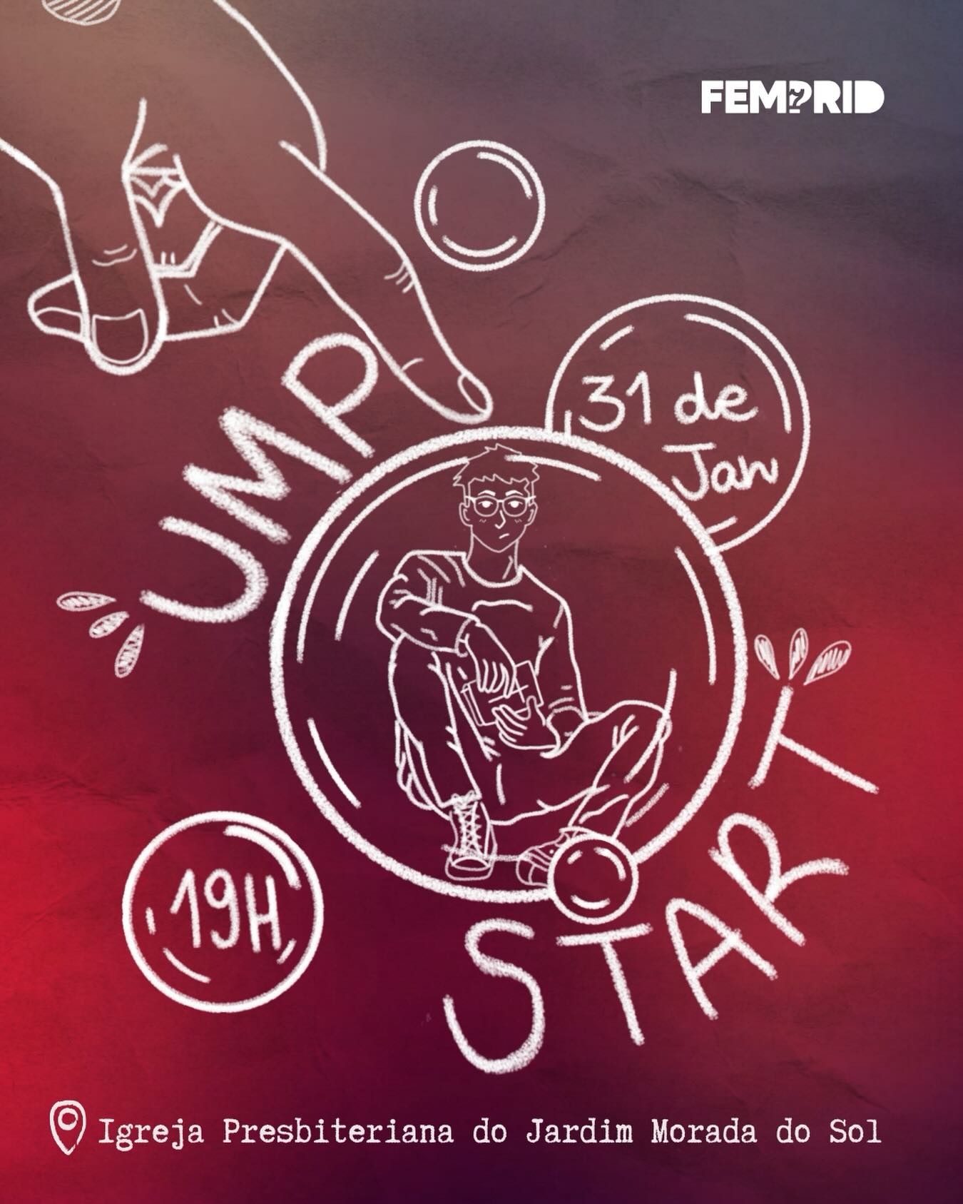 Mais um ano que se inicia, e com ele teremos novos encontros pra reunir nossos jovens, pra louvar, engrandecer e bendizer juntos ao Senhor, vocês estão animados?
Já iniciamos o mês com orações, e agora estamos aqui para convidar vocês para um momento muito especial! No dia 31/01 teremos o UMP Start para iniciar oficialmente nossos trabalhos com a nova diretoria.
Venha, participe conosco, convide amigos e não fique de fora! Será um momento muito especial e contamos com a presença e participação de vocês.