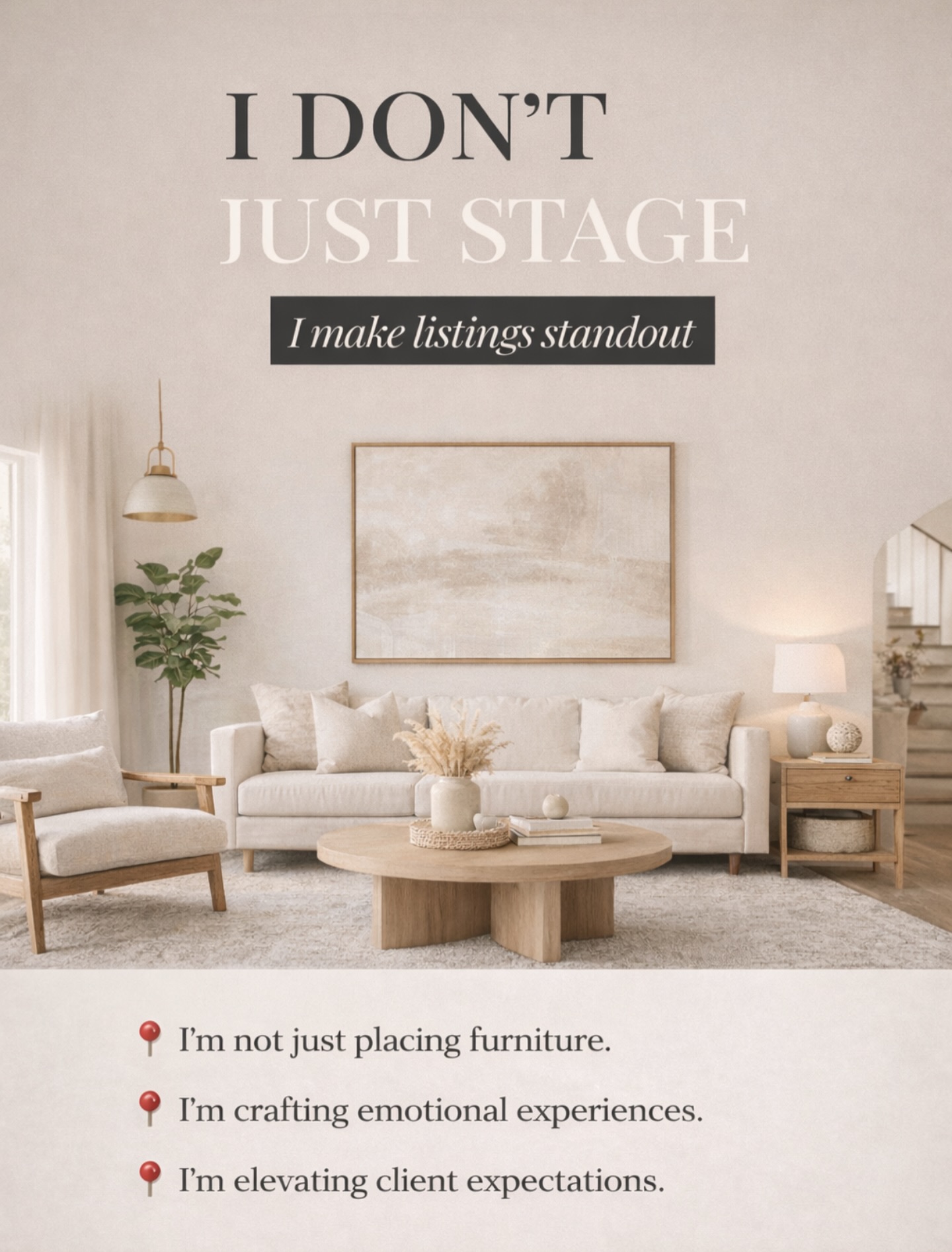 I don’t just stage.
I make listings stand out.
Because great staging isn’t about filling a room — it’s about creating a feeling. One that stops the scroll, draws buyers in, and helps them picture themselves living there.
Every piece is placed with intention.
Every space is designed to connect.
Every home is elevated to show its full potential.
This is where strategy meets style — and where listings become unforgettable. ✨
#HomeStaging #StagingThatSells #DesignWithPurpose #ListingGoals