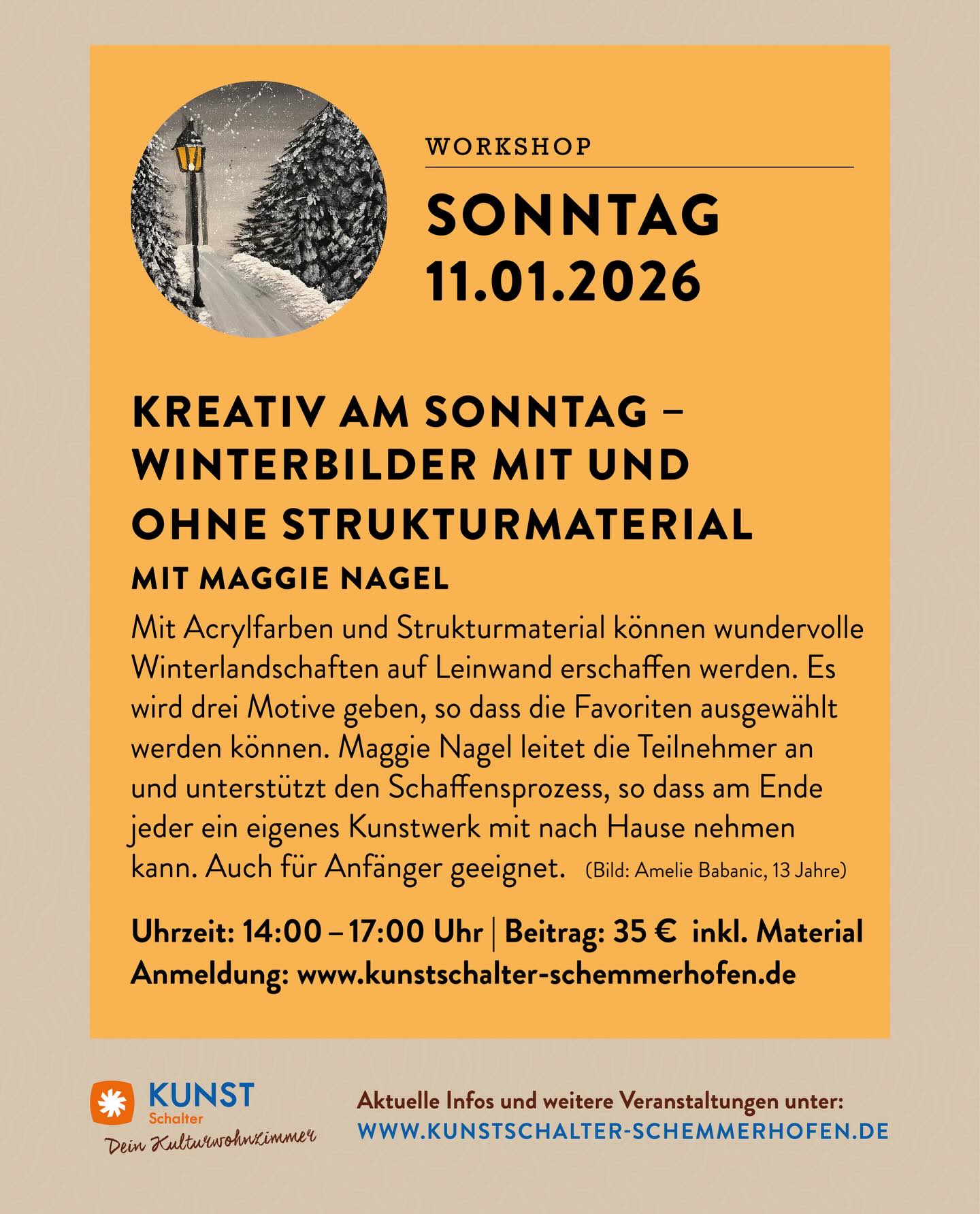 Januar im Kulturwohnzimmer
Wir haben wieder für jeden etwas dabei. Ob Acrylmalerei, Gesang, Konzert oder Yoga. Dieses Mal haben wir aufh speziell für Kinder mit Begleitung ein tolles Programm. Hört die Geschichte von Elmar und anschließend dürft ihr euren eigenen bunten Elefanten malen.
Jetzt Plätze sichern!
www.kunstschalter-schemmerhofen.de
#kunstschalterschemmerberg #schemmerhofen