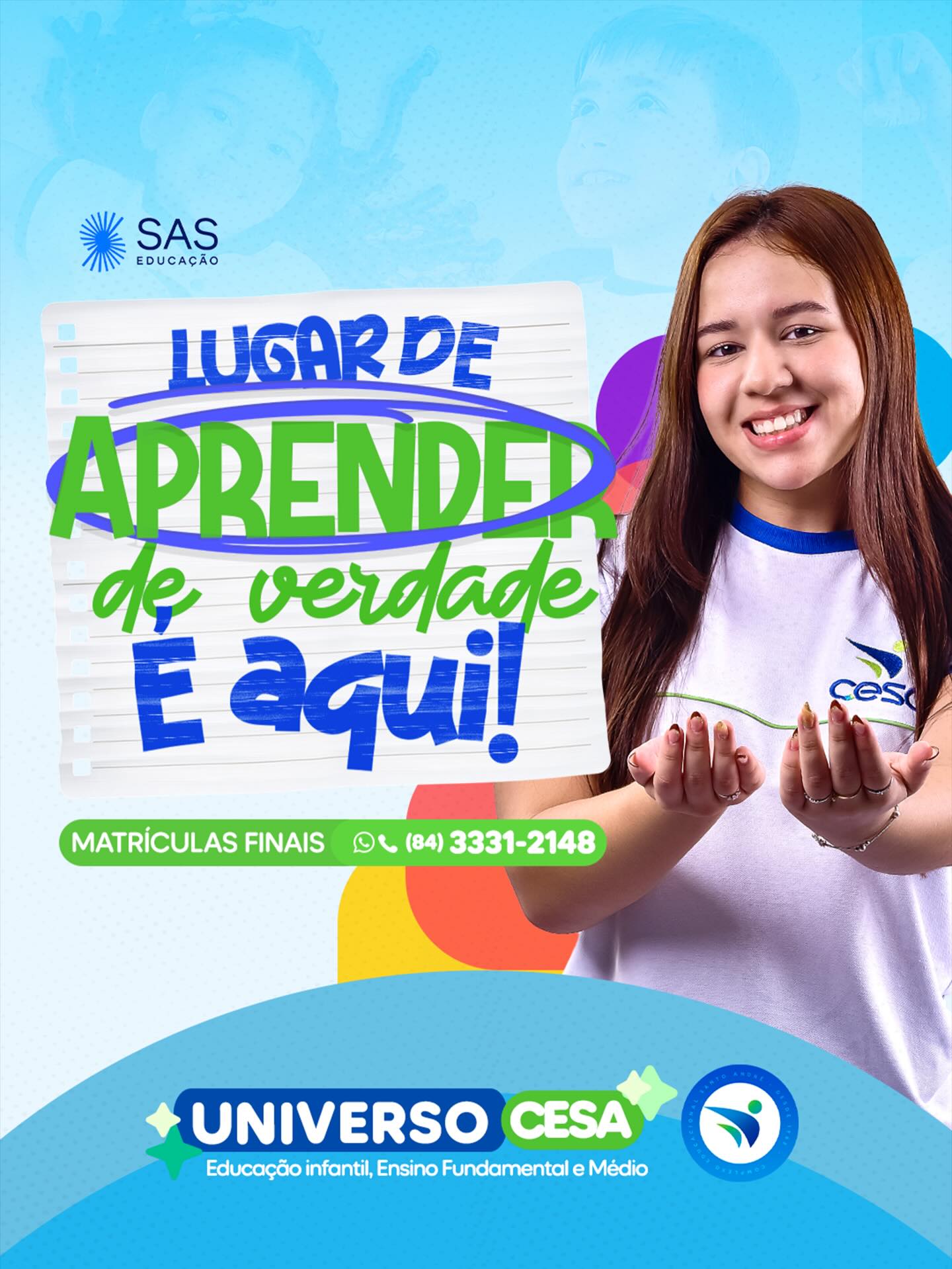 Lugar de aprender de verdade é no CESA! 💙💚📚
Há mais de 40 anos, referência em ensino no Vale do Assú, com o sistema SAS, o melhor material didático do Brasil. Resultados reais no ENEM e IFRN e trajetórias que seguem até a FACESA.
📞 Ultimas matrículas disponíveis: (84) 3331-2148
#CESA #SAS #EducaçãoDeExcelência #LugarDeAprender #ValeDoAssú MatrículasAbertas
