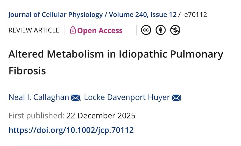 Check our latest review, “Altered Metabolism in Idiopathic Pulmonary Fibrosis,” led by Neal Callaghan now published in Journal of Cellular Physiology 🫁
Idiopathic pulmonary fibrosis (IPF) remains a devastating, incurable disease where available therapies can only slow—rather than reverse—progression. In this review, we synthesize emerging evidence showing that metabolic dysregulation is not just a consequence of IPF, but a central driver of disease pathogenesis.
🔬 Key themes we cover:
• Cell-specific metabolic rewiring across alveolar epithelium, fibroblasts, and immune cells
• Links between glycolysis, mitochondrial dysfunction, redox imbalance, and fibrotic remodeling
• How lipid, amino acid, and TCA-cycle metabolism shape inflammation and extracellular matrix deposition
• Strengths and limitations of current in vivo, ex vivo, and in vitro IPF models for metabolic studies
• Opportunities to leverage metabolism as a source of biomarkers and disease-modifying therapies
Our goal was to provide a consensus metabolic landscape of IPF, grounded in patient-derived data, while also highlighting where existing models fall short—and how they can be improved to better support therapeutic discovery. We hope it’s a useful resource for researchers thinking about immunometabolism, fibrosis, and translational lung biology.
Open-access review here: https://lnkd.in/gYTTgzQR