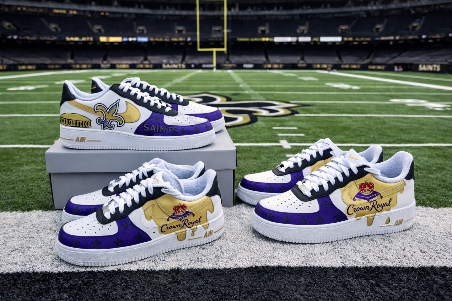 Custom sneakers ✨
NYC bound ✈️
Celebrating a multi-year partnership renewal with the New Orleans Saints and Crown Royal 💜⚜️
Honored to bring this custom piece to New York to celebrate a collaboration that’s been going strong for many years. Grateful, proud, and excited for what’s ahead. @saints @crownroyal
#CustomSneakers #BrandCollaboration #PartnershipCelebration #Saints #CrownRoyal NYCBound CustomArt ArtistLife CreativeCollab Grateful