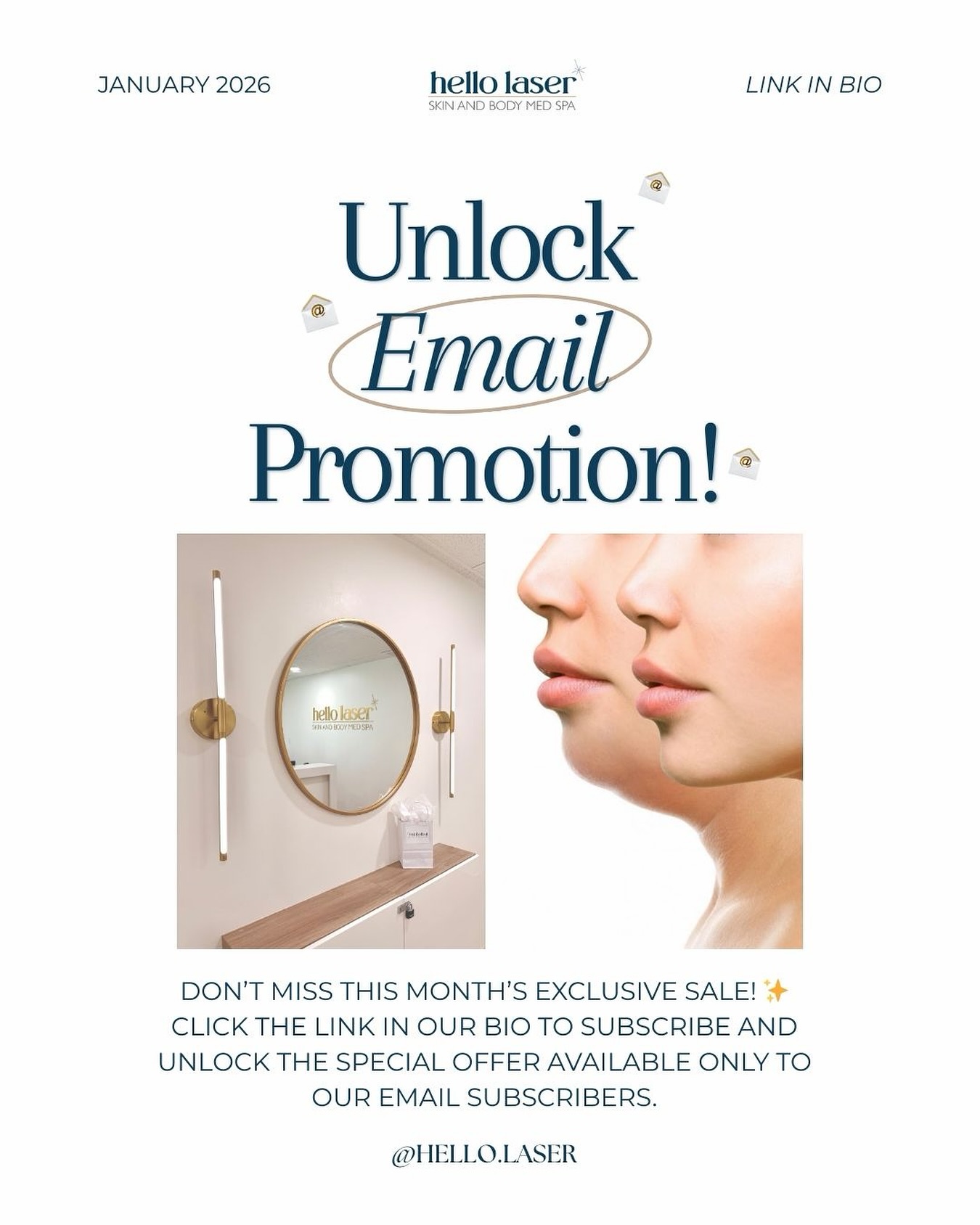 January’s email-only promotion just dropped 👀✨
And yes — the savings are big🎉
Email subscribers are getting more deals, better offers, and early access all year.
👉 Click the link in our Instagram bio or head over to our website that will take you to opt in page!
📩 Check your inbox for January special💰
You won’t want to miss this💋