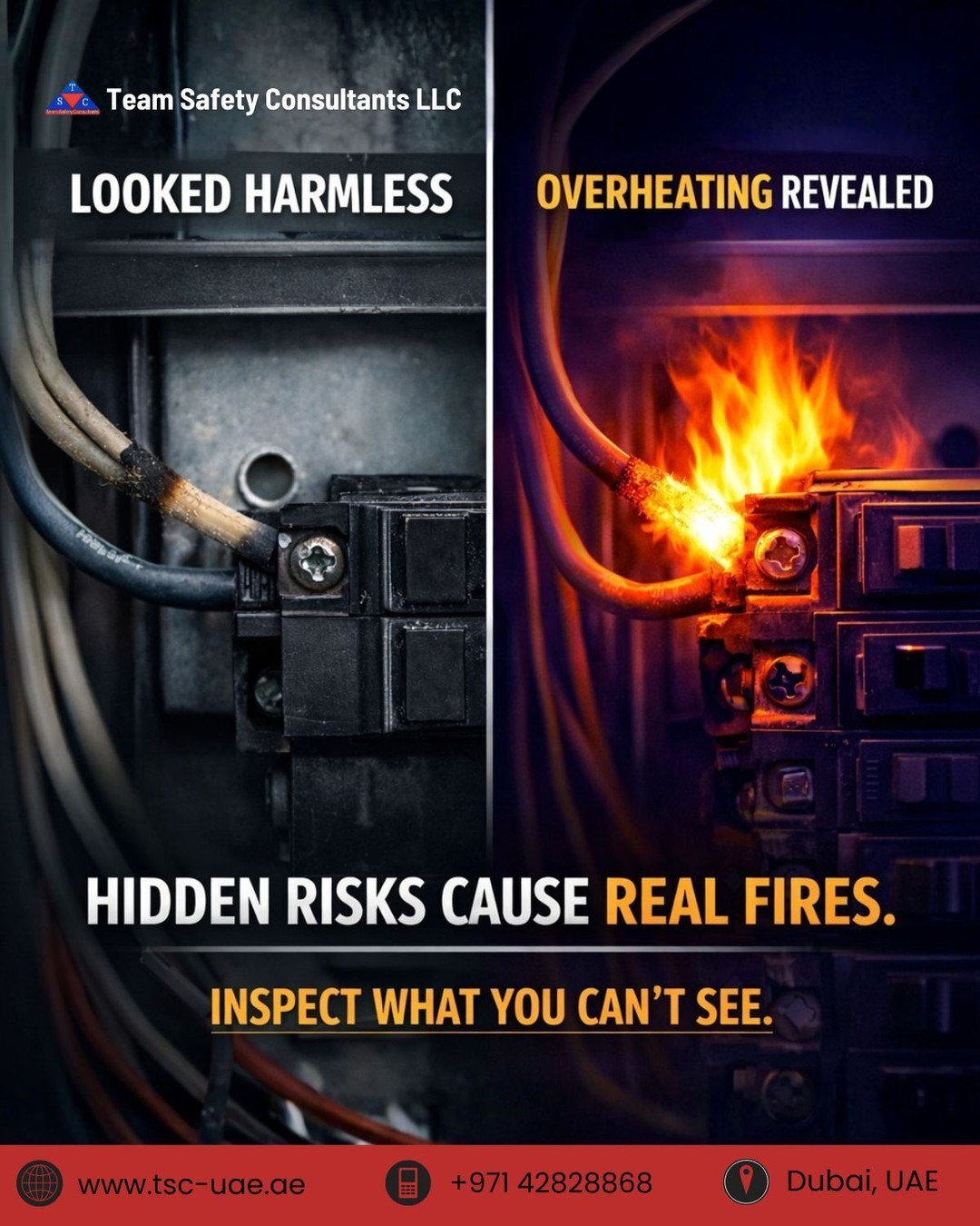 What looks safe isn’t always cool.
Behind this panel, heat was building silently
no sparks, no alarms, no visible warning.
Thermography inspection exposed critical overheating
before it became a fire, a shutdown, or a loss.
🔥 Hidden heat is a real risk.
🔍 Thermography reveals what eyes can’t.
Inspect early. Prevent fires with thermography.