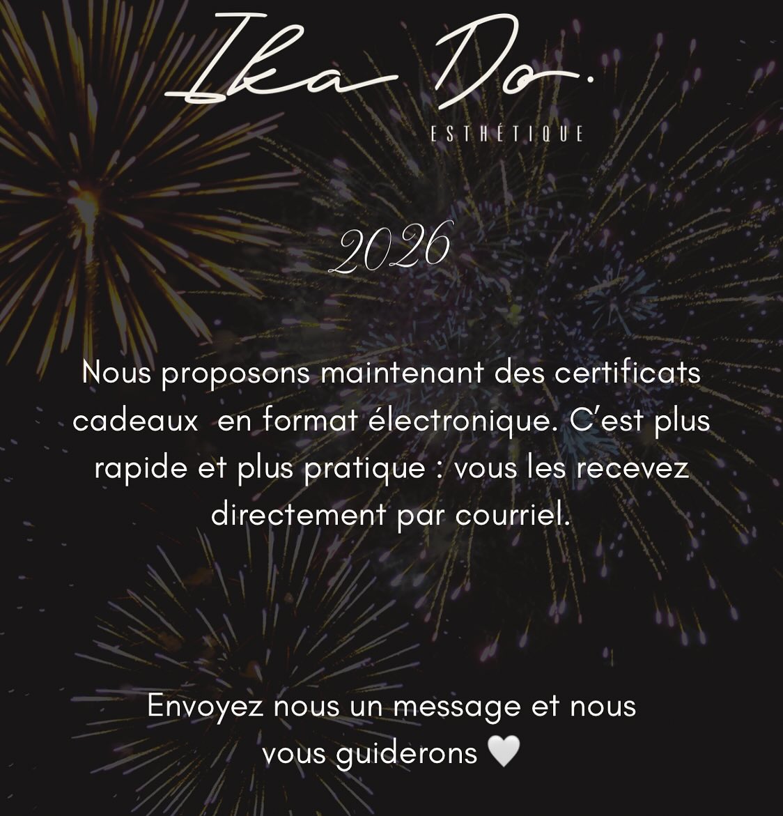 Nous proposons maintenant des certificats cadeaux 🎁 en format électronique. C’est plus rapide et plus pratique : vous les recevez directement par courriel.
www.ikadoesthetique.com ✨
