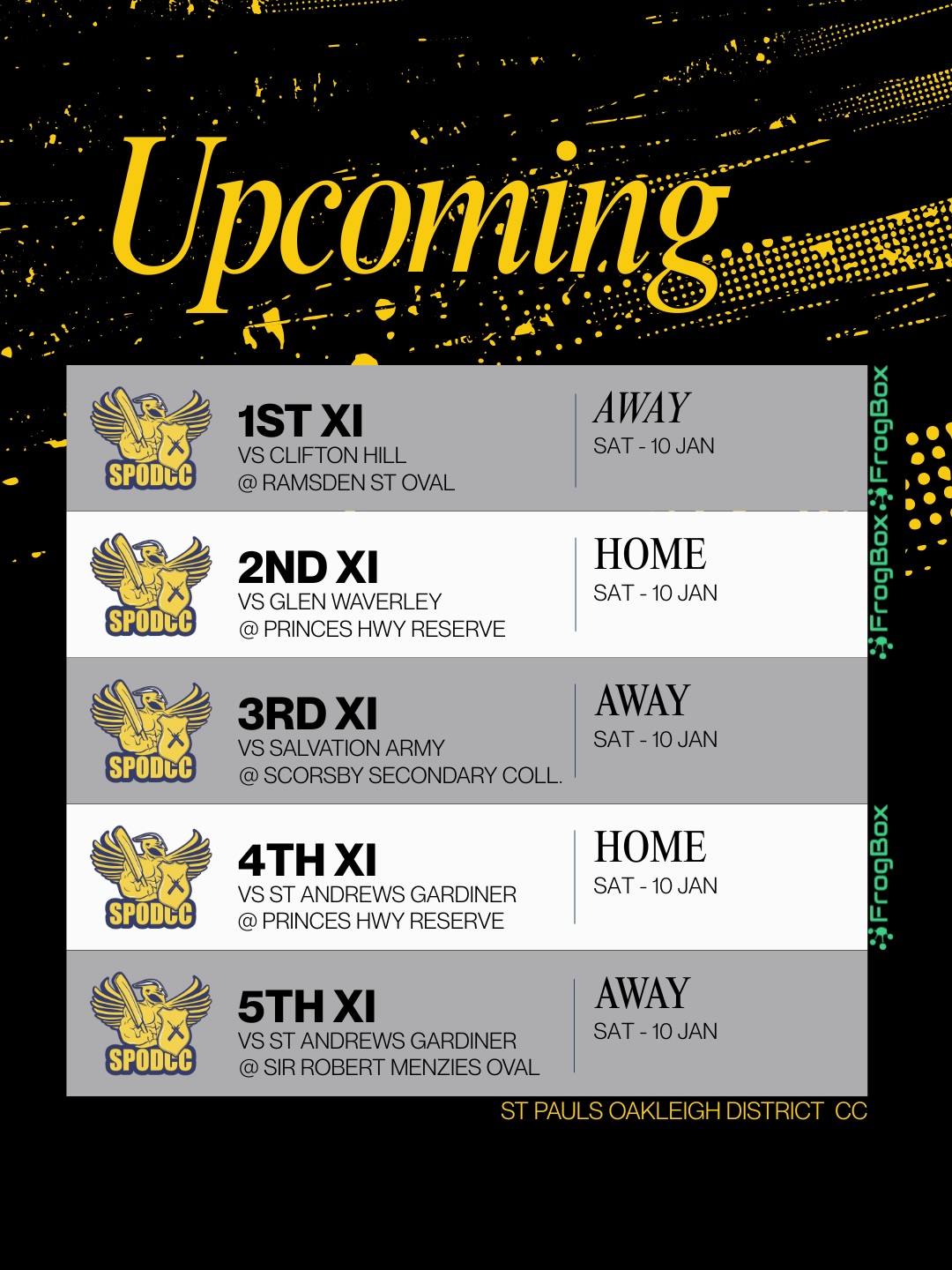 We’re back for the New Year! All five teams take to the field this Saturday as we look to build on the first half of the season.