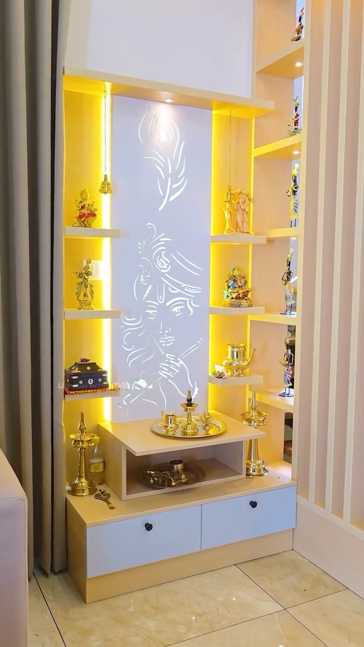A pooja unit designed for calm, clarity, and everyday ritual.🕉️🏠✨ #interiordesign #unisoninteriors #interiordesigner #trendingreels #keralahomes #keralahomes #viralreels #malayalam #interiordecor #homedecor #poojaunitdesign #poojaunit #modular #modularkitchen #modularhouse #livingroom #livinglife