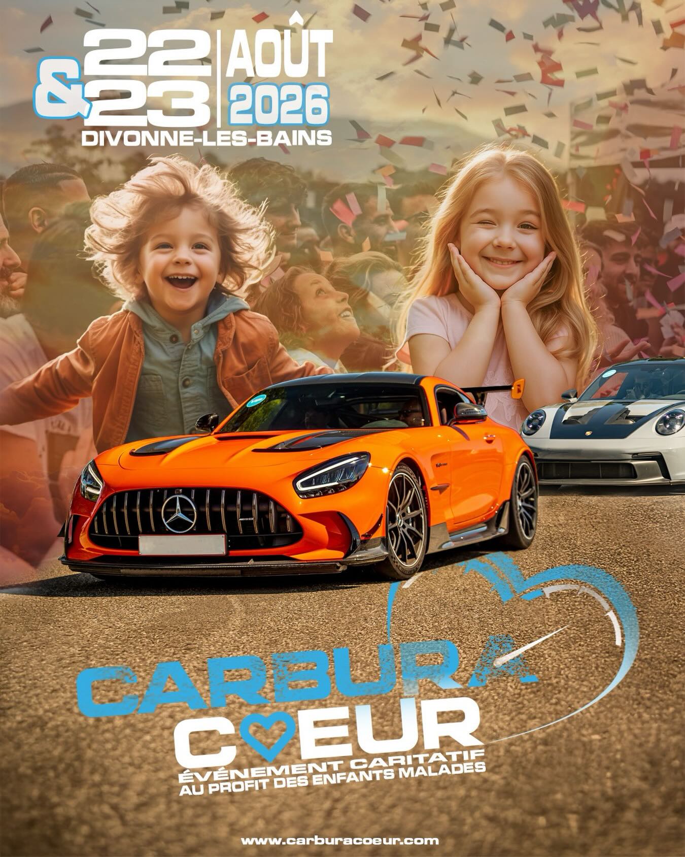 CARBURACŒUR 2026 🩵🤍
L’AVENTURE CONTINUE !
Nous sommes extrêmement heureux de vous dévoiler l’affiche officielle de la 3ème édition de Carburacœur 🥹✨
📍 Divonne-les-Bains
@villededivonne
📆 22 & 23 août 2026
Deux jours placés sous le signe du partage, de la passion automobile et surtout de la solidarité 🩵🤍
Comme chaque année, l’intégralité des bénéfices récoltés sera reversée à des associations venant en aide aux enfants malades.
Baptêmes automobiles, expositions (supercars, hypercars, vintage), animations, exposants, foodtrucks, rencontres…
👉 Une édition 2026 qui s’annonce encore plus forte et inoubliable, grâce à vous 🙏
Merci à tous ceux qui nous soutiennent, nous suivent et rendent cette aventure possible année après année 🤍🩵
On compte sur vous pour partager, en parler et être présents 💪
📸 Découvrez la nouvelle affiche
💬 Dites-nous en commentaire ce que vous en pensez
📲 Restez connectés… de très belles annonces arrivent 👀
À très vite 🫶
#carburacoeur #carburacoeur2026 #evenementcaritatif #baptemeautomobile #supercars
@pierocenturionmotors @raul.marchisio @soul___ksa @adyx_clubsport @thierryvigneauboiserie