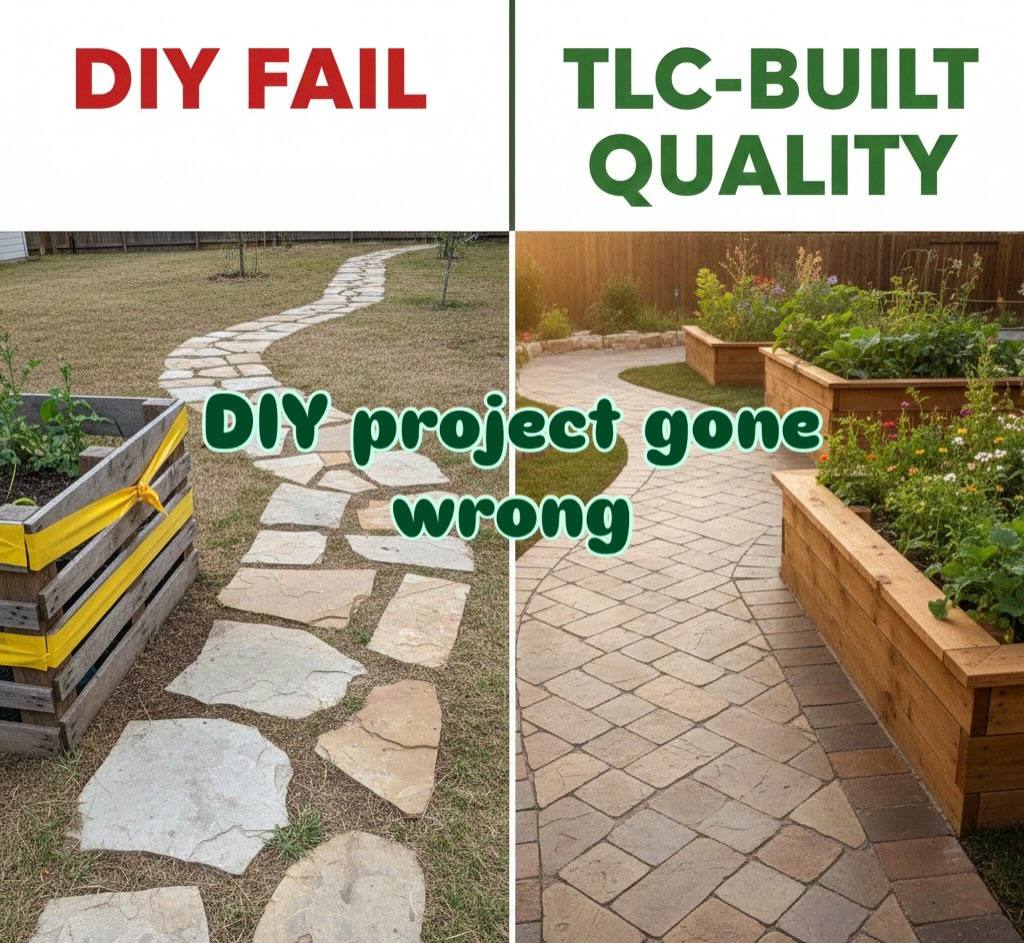 “The ‘I can do it cheaper myself’ starter pack. We love the DIY spirit, but your back (and your property value) might prefer a professional touch. Save the duct tape for the plumbing!
DM us for more info!
#LandscapeCooperative #gardenconsultations #outdoorspaces #LandscapingFail #ProfessionalHelp
