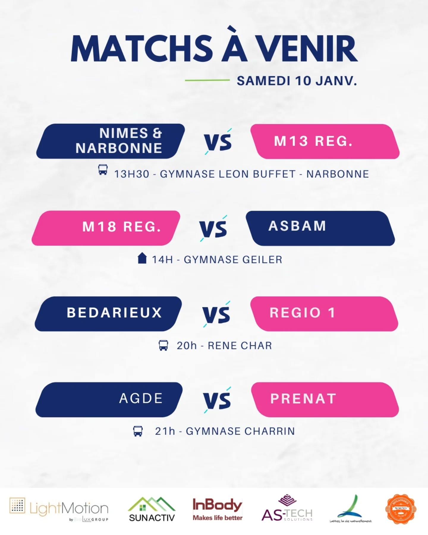 📅 Matchs du weekend 📅
Lattes Volley vous souhaite une excellente année !
Retour sur les terrains ce weekend, avec au programme :
🆂🅰🅼🅴🅳🅸
🚎 13h30 : les M13 reg., toujours invaincues, se déplacent à Narbonne affronter les locales et Nîmes
🏠 14h: les M18 reg. reçoivent l'Asbam
🚎 20h : la regio 1 se déplace à Bedarieux
🚎 21h : la prénat se déplace à Agde
🅳🅸🅼🅰🅽🅲🅷🅴
🚎 15h : la N3 se déplace à Velaux pour le dernier match de la phase aller
🇨🇵𝗖𝗼𝘂𝗽𝗲 𝗱𝗲 𝗙𝗿𝗮𝗻𝗰𝗲 𝗠𝟭𝟱🇨🇵
Les M15 jouent à domicile pour ce 4ème tour face à Narbonne et Aix ! 📢🥁
🔵Bons matchs à tous🟢
#ffvb #volleyball #volleyballlife #sport #instavolley lattesvolley volleyballgirls