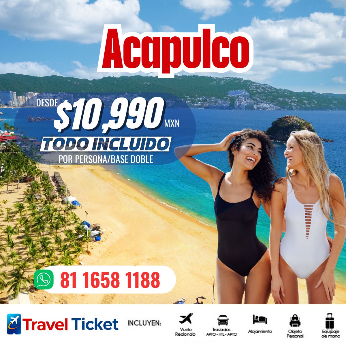 ๐ ACAPULCO ๐
Sol, playa y diversiรณn te esperan ๐โ๏ธ
๐ฐ Desde $10,990 MXN
โจ TODO INCLUIDO
๐ค Precio por persona / base doble
โ๏ธ Vuelo redondo
๐ Traslados AptoโHotelโApto
๐จ Hospedaje
๐ Equipaje incluido
๐ฒ Reserva ya por WhatsApp:
๐ 81 1658 1188
โ ๏ธ Cupos limitados | Tarifas sujetas a disponibilidad
#Acapulco #Vacaciones #TodoIncluido #TravelTicket #Playa