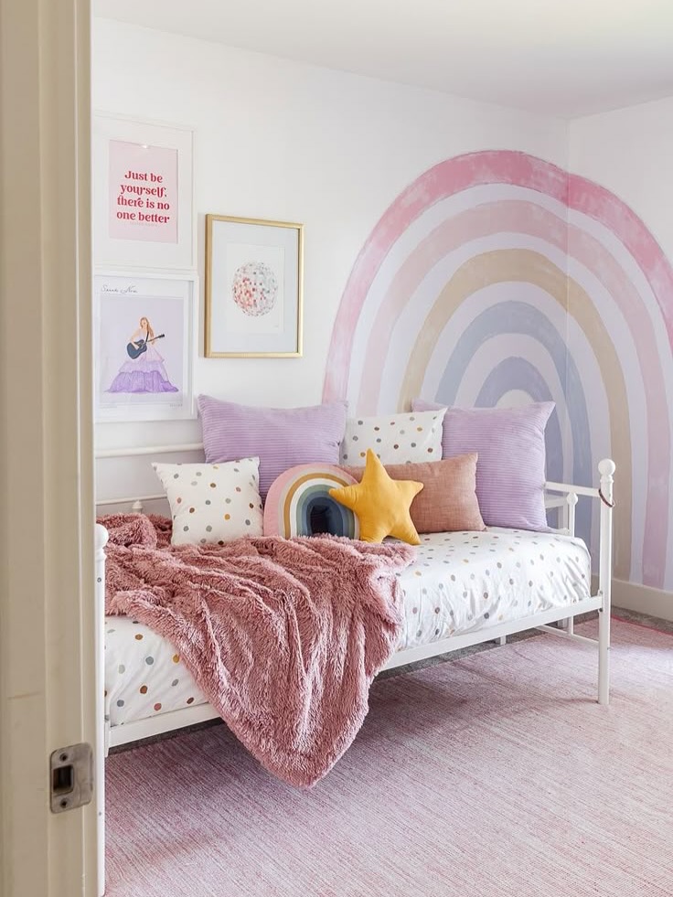GNI Inspo… ✨
Some pretty, rainbow, cheerful, colourful girls bedroom inspo being used on a girls bedroom this week!
Picking out the soft colours, woods & whites will create a gorgeous design & ensuring each chosen element works well to last for many years to come…
… a rainbow wall sticker can easily be removed in the future but works perfectly for right now. A wardrobe that stands the test of time & a bed that suits the size of the room as well as being age appropriate for our little client plus lots of lovely accessories 💖
All things considered as well as making it a super fun, stylish & enjoyable space to enjoy spending time in!
All image credits: 📸 Pinterest