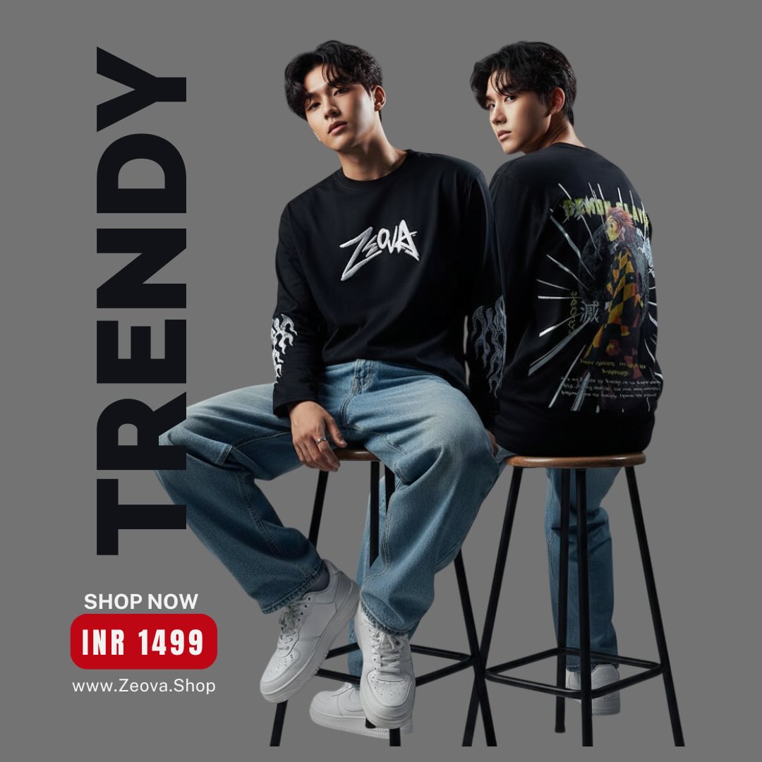 Streetwear with an anime soul.
Full sleeves. Full attitude.
₹1499 | Zeova