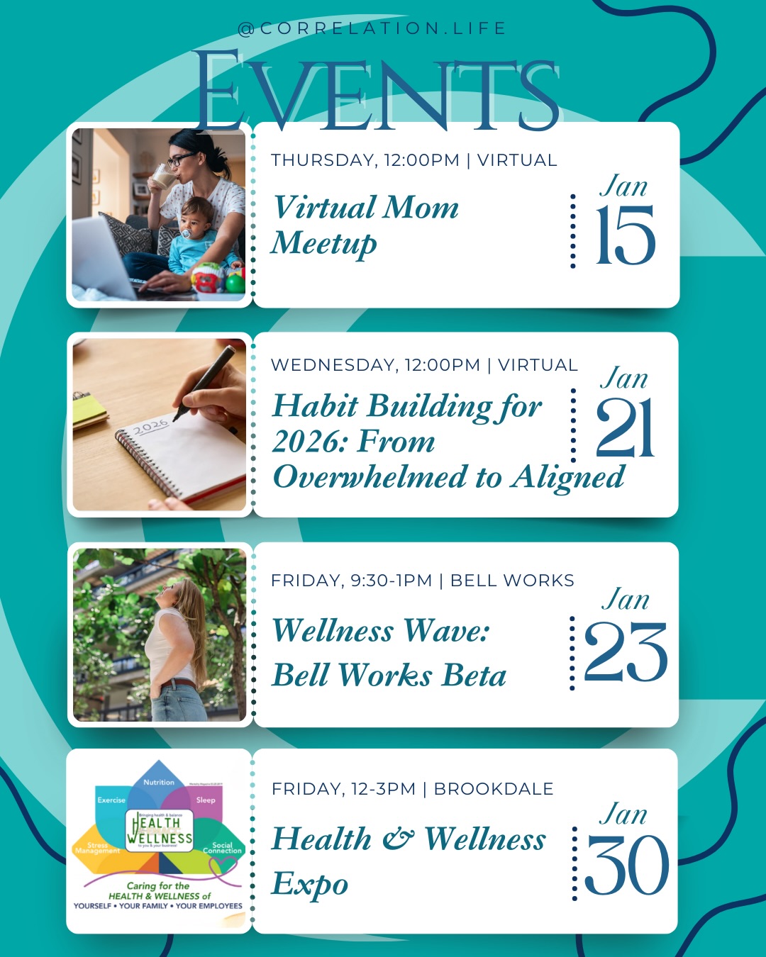 Here’s a secret : I built these January events because I needed them too. 🫣🤓🥰
After years of watching women (myself included) start the year with pressure-filled goals and burnout by February, I knew we needed a better way.
More connection.
Less noise.
More alignment.
Less “all or nothing.”
And yes—it’s already mid-January… but that’s mom life, right? 🙃 it gets done when it gets done. Better than never.
So this month, I’m creating space—for you and for me—to reset with intention, grounded habits, and real support.
🌱 Jan 15 – Virtual Mom Meetup: Postpartum isn’t meant to be navigated alone
🧠 Jan 21 – Habit Building for 2026: Align your goals with your life, not against it
💫 Jan 23 – Wellness Wave at Bell Works: Move, breathe, and hit pause without guilt
💪 Jan 30 – Health & Wellness Expo: I’m speaking on stress, fitness & nutrition—come say hi!
✨ If you’re craving calm, clarity, or just a fresh start with real tools—this month is for you. (We can go into February too if you’d like 😉)
🔗 Link in bio to all events. Can’t wait to see you there.
#wellnesseventsnj #postpartumwellness #2026goals #healthandwellness